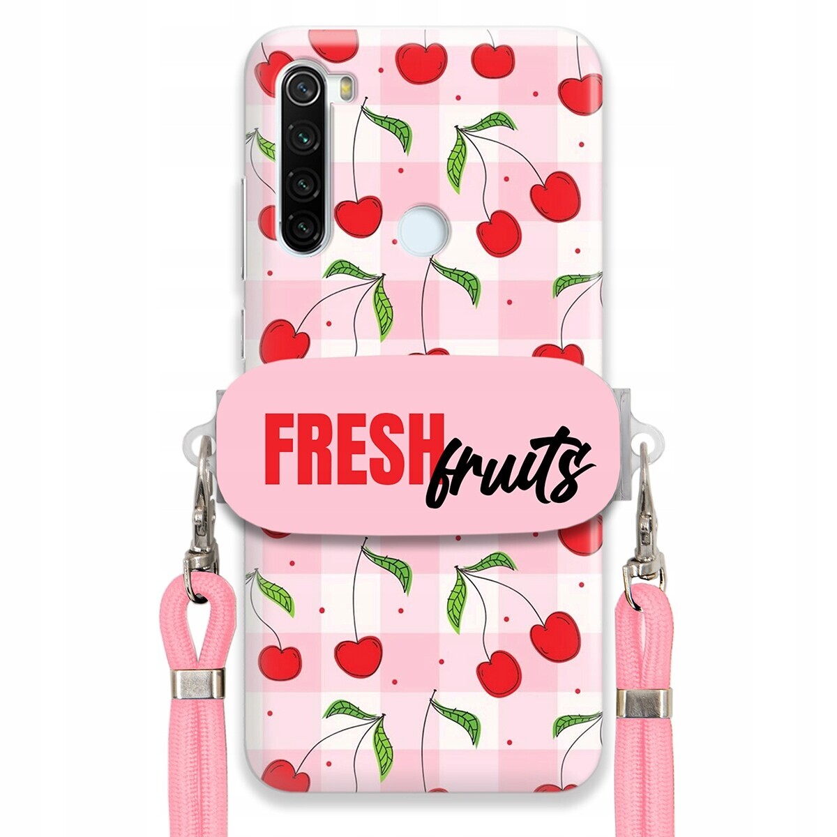 Pouzdro pro Xiaomi Redmi Note 8T Case Držák Šňůra Růžová Fresh Fruits Mřížka