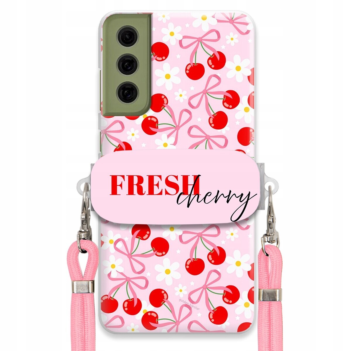 Pouzdro pro Samsung S21 Fe Case Držák Šňůrka Růžová Fresh Cherry Mašle