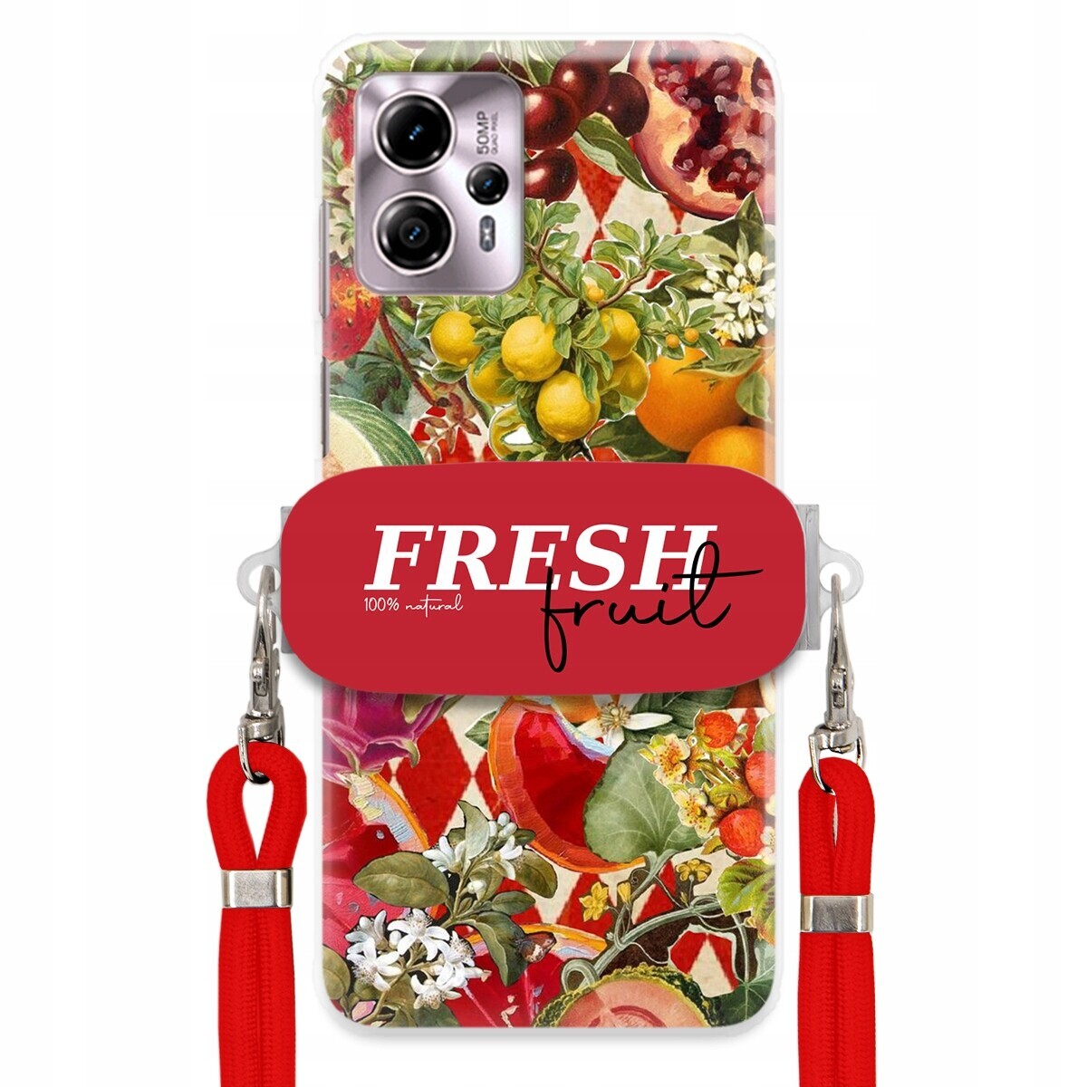 Pouzdro pro Motorola G13 Červené Crossbody vodítko Držák Fresh Fruit Ovocné