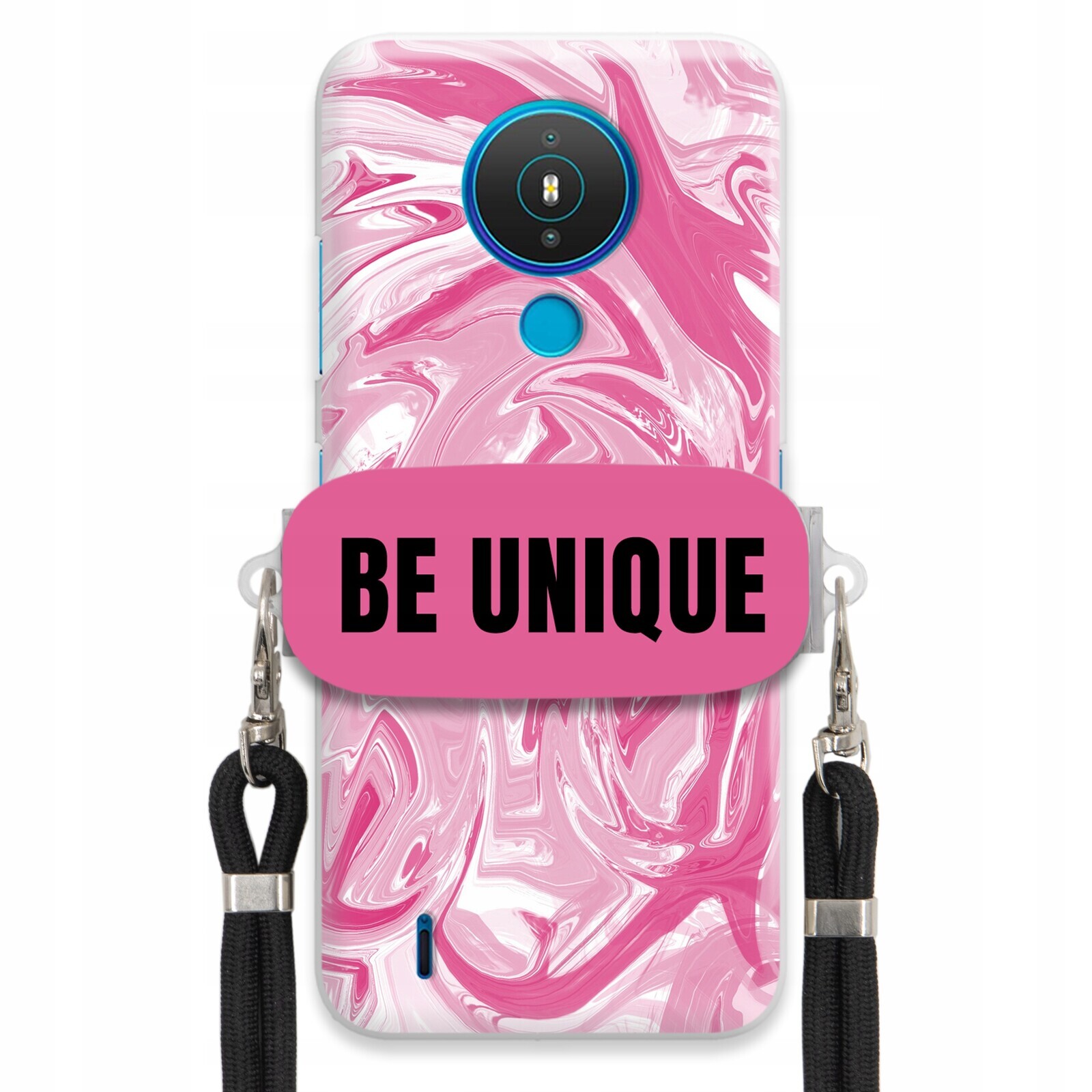 Pouzdro pro Nokia 1.4 Pouzdro úchyt šňůrka Černá Růže Mramor Unique