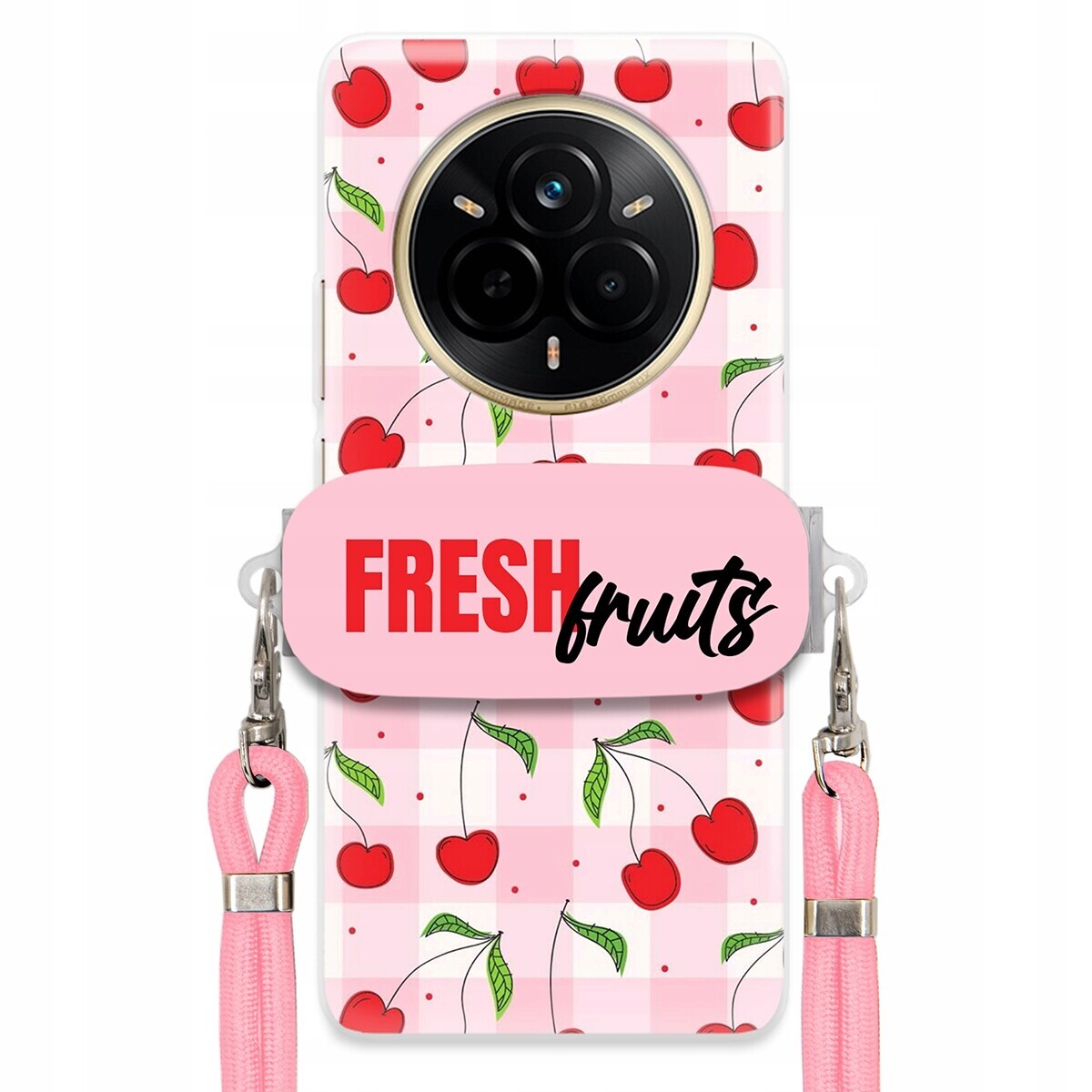 Pouzdro pro Realme 14 Pro 5G Case Držák Šňůrka Růžová Fresh Fruits Mřížka