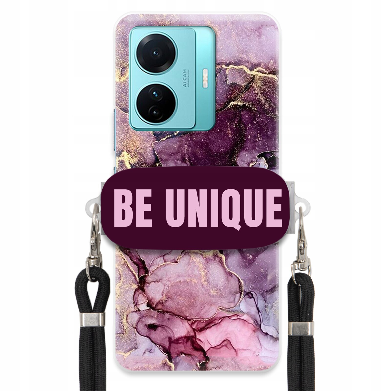 Pouzdro Premium pro Vivo S15 E Case úchytka na šňůrku Černá Fialová Mramorová