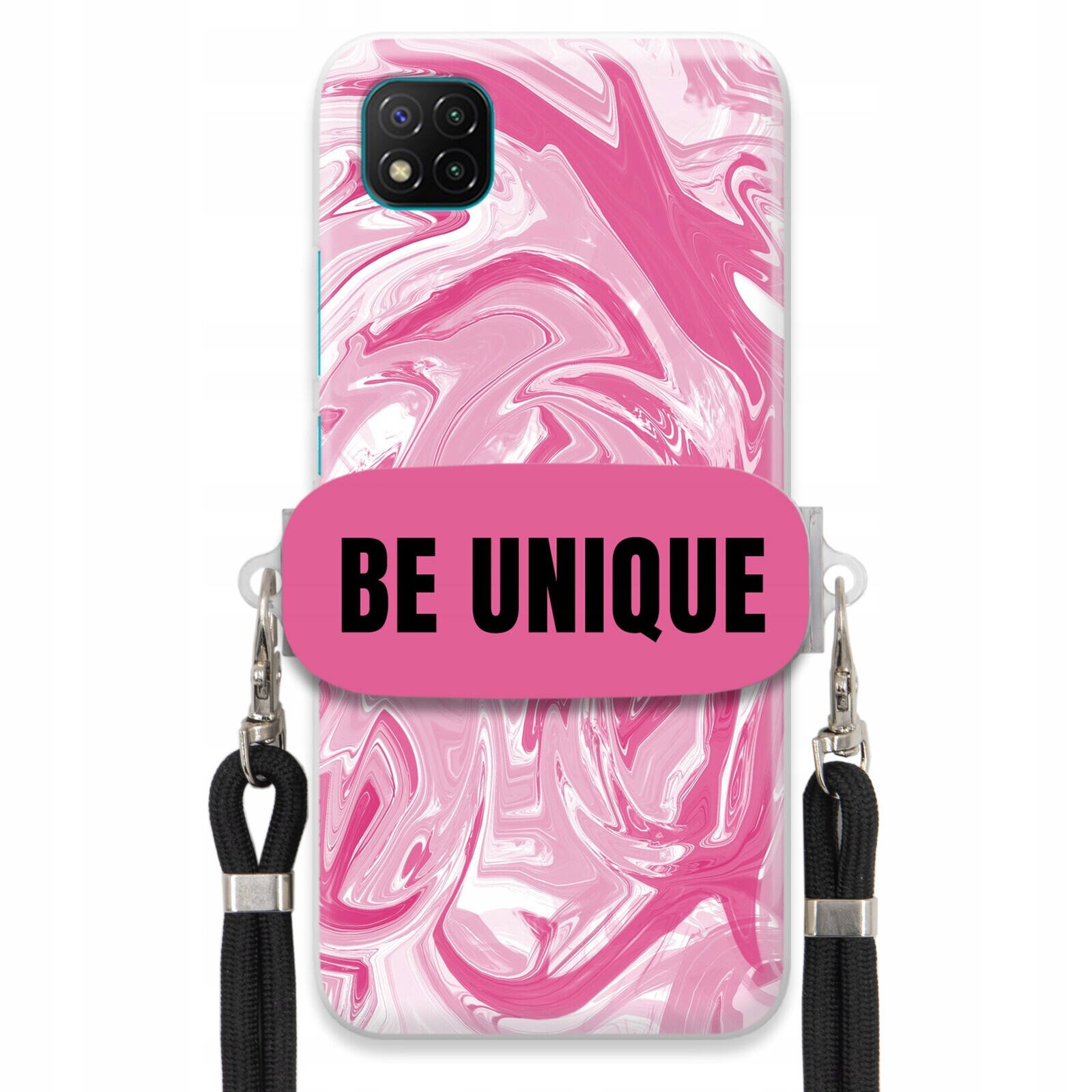Pouzdro pro Xiaomi Poco C3 Case Uchytka Šňůrka Černá Růžová Mramor Be Unique