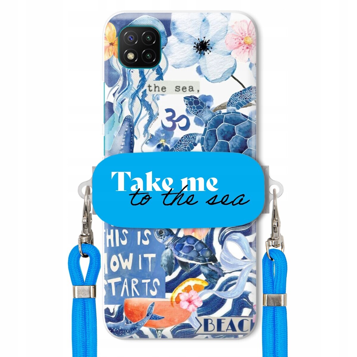 Pouzdro pro Xiaomi Poco C3 Premium Vodítko modré Držák Take Me To The Sea