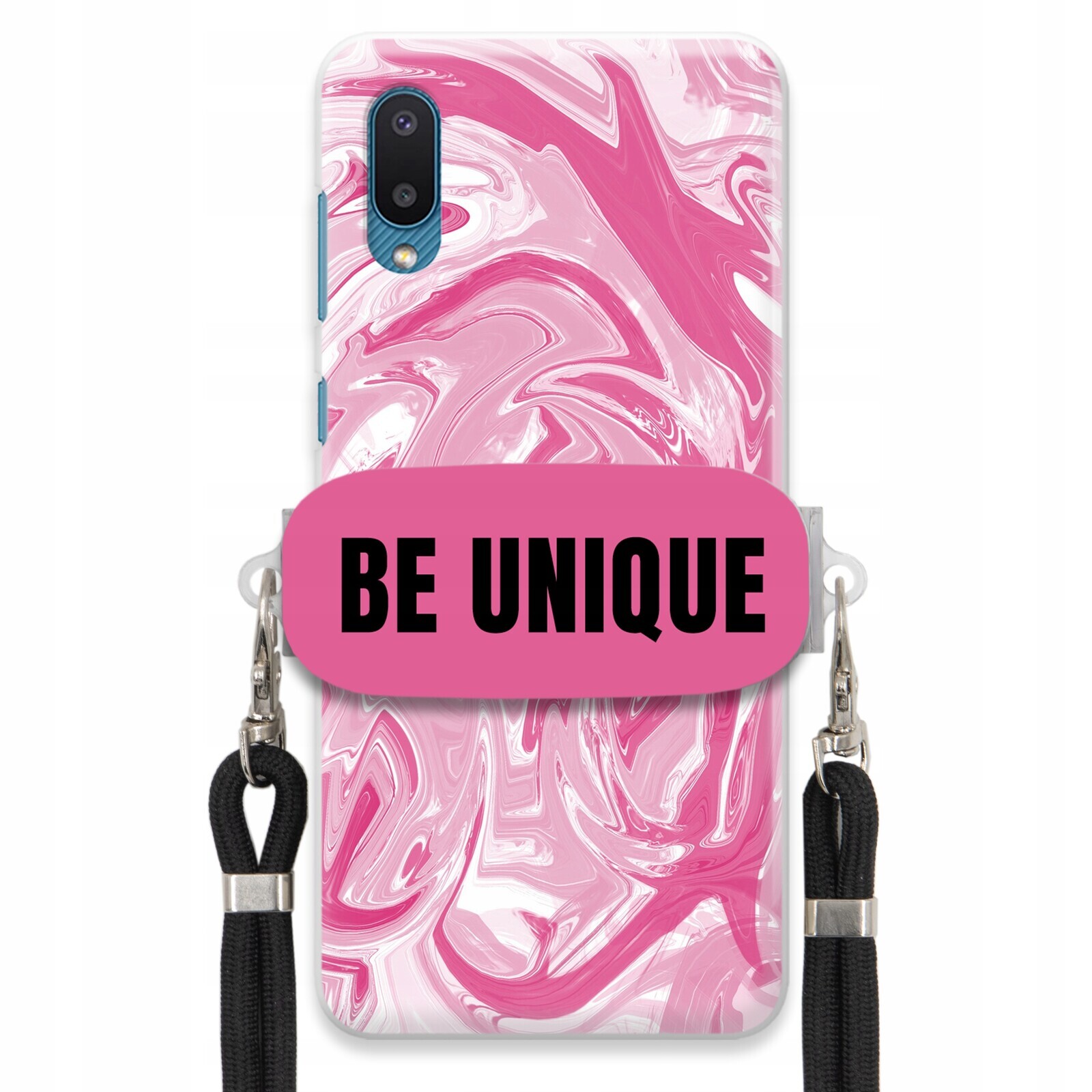 Pouzdro pro Samsung A02 Case Uchyt Šňůrka Černý Růžový Mramor Be Unique