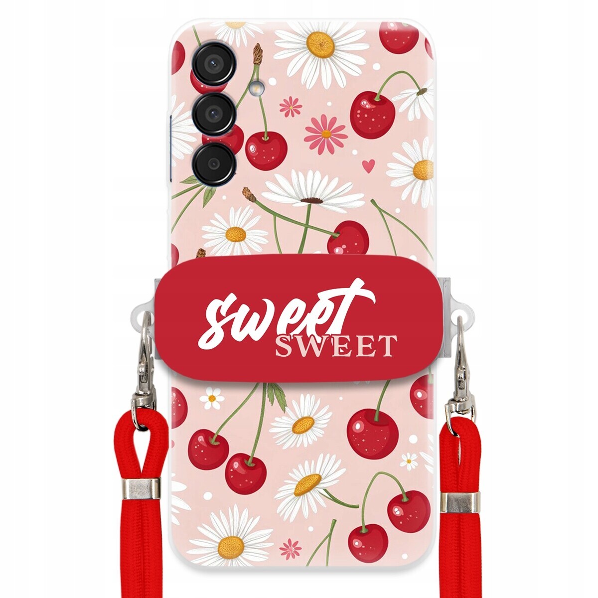 Pouzdro pro Samsung M15 5G Červené vodítko držák Crossbody Sweet Višňový Květ