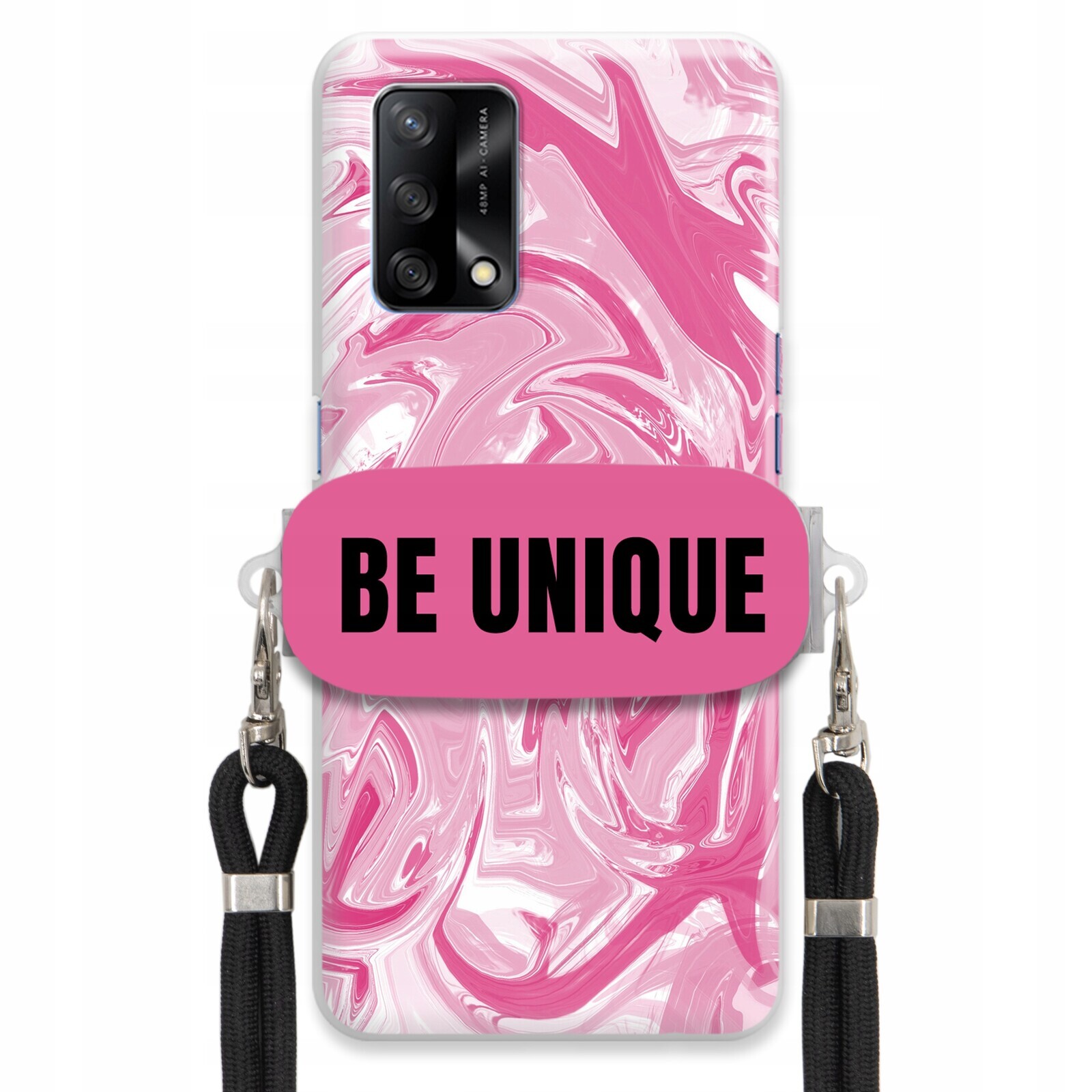 Pouzdro pro Oppo A74 4GCase Uchytky Šňůrka Černá Růžová Mramor Be Unique