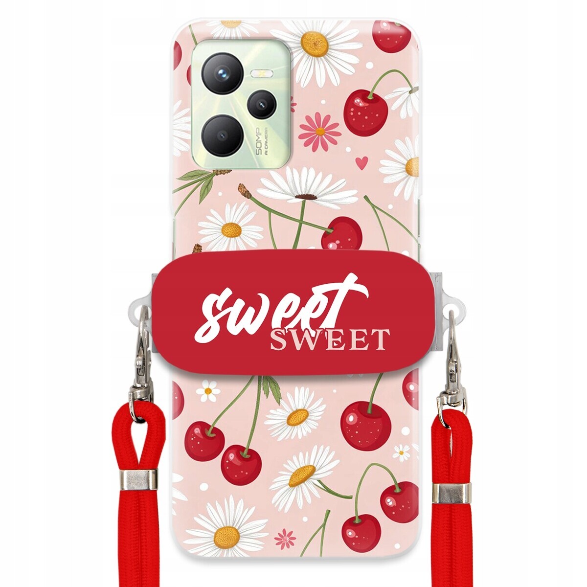 Pouzdro pro Realme C35 Červené vodítko držák Sweet Sweet Višeň a sedmikráska