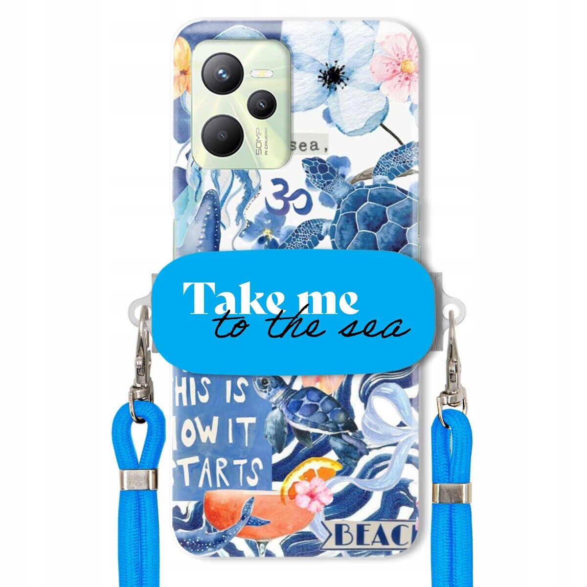 Pouzdro pro Realme C35 Modré Crossbody vodítko Držák Take Me To The Sea