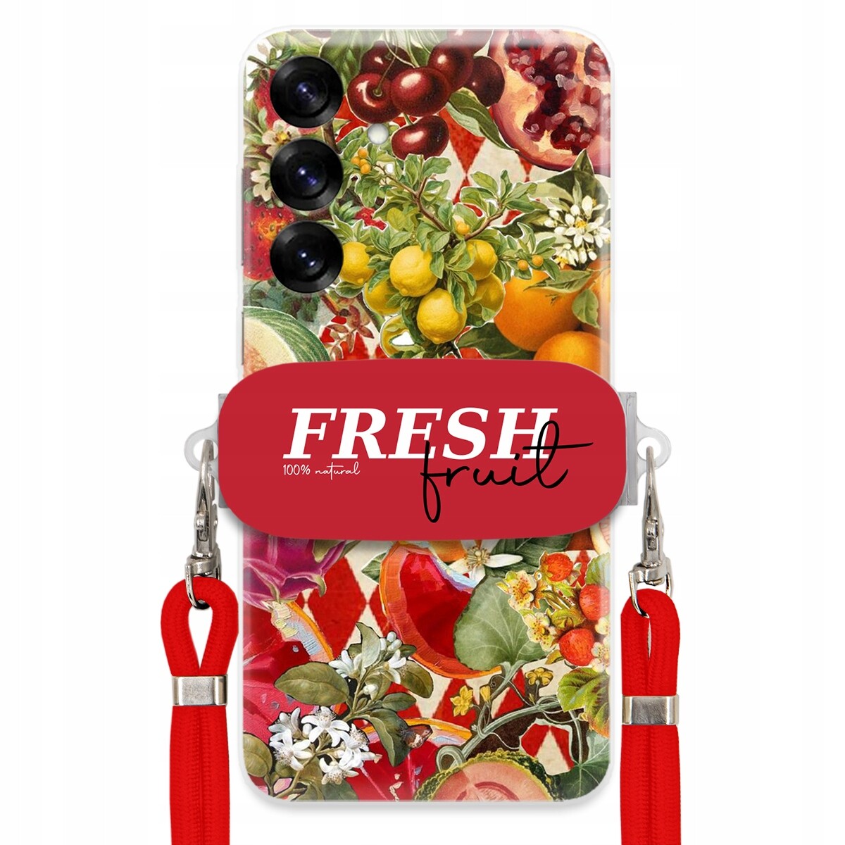 Pouzdro pro Samsung S25 Červené Crossbody vodítko Držák Fresh Fruit Ovocné