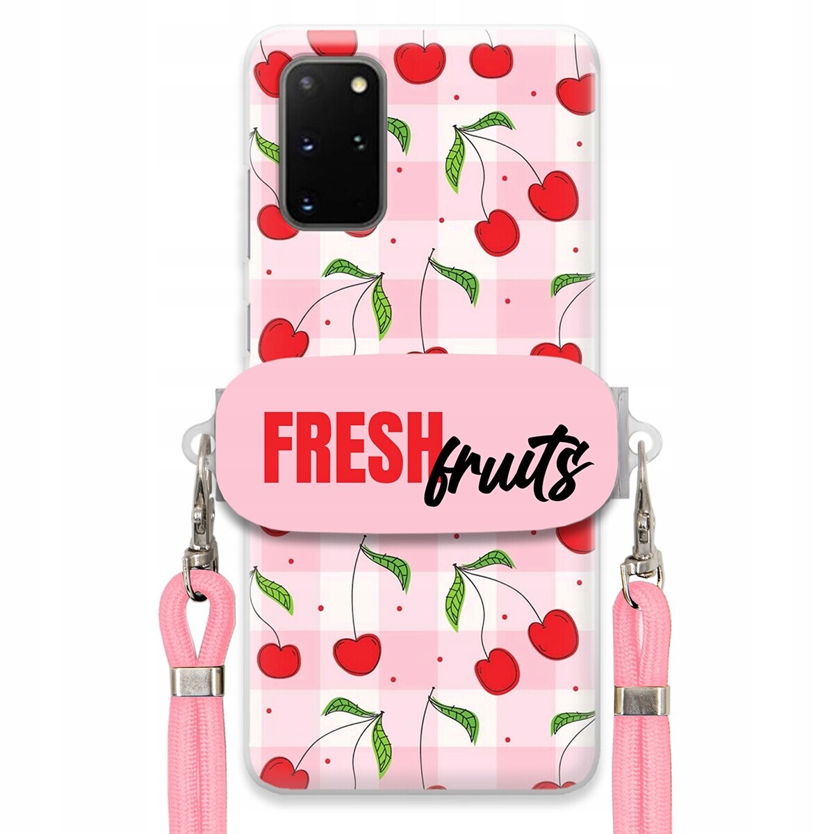 Pouzdro pro Samsung S20 Plus 5G Case Držák Šňůra Růžová Fresh Fruits Mřížka