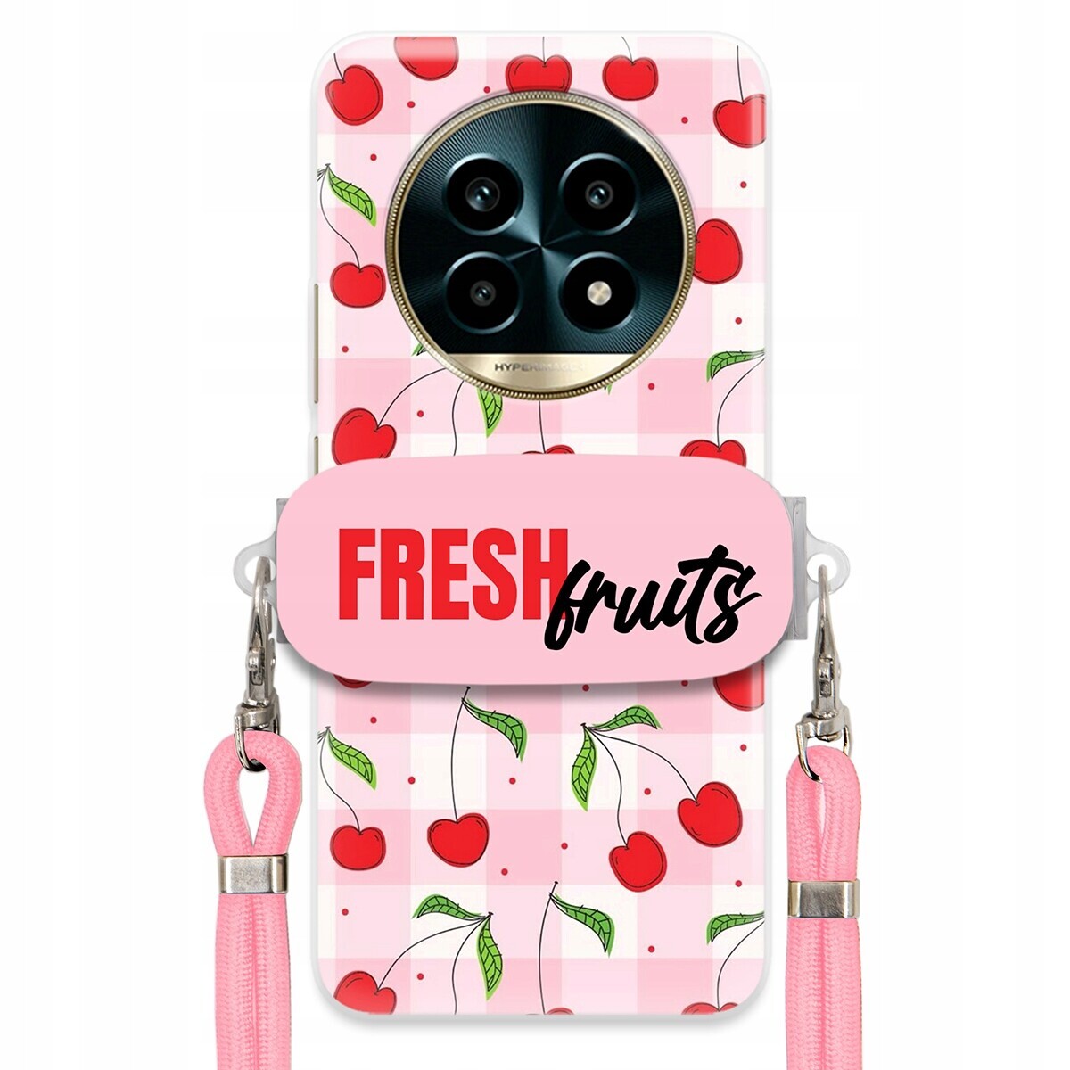 Pouzdro pro Realme 13 Pro Plus 5G Case Držák na šňůrku Růžová Fresh Fruits Mřížka