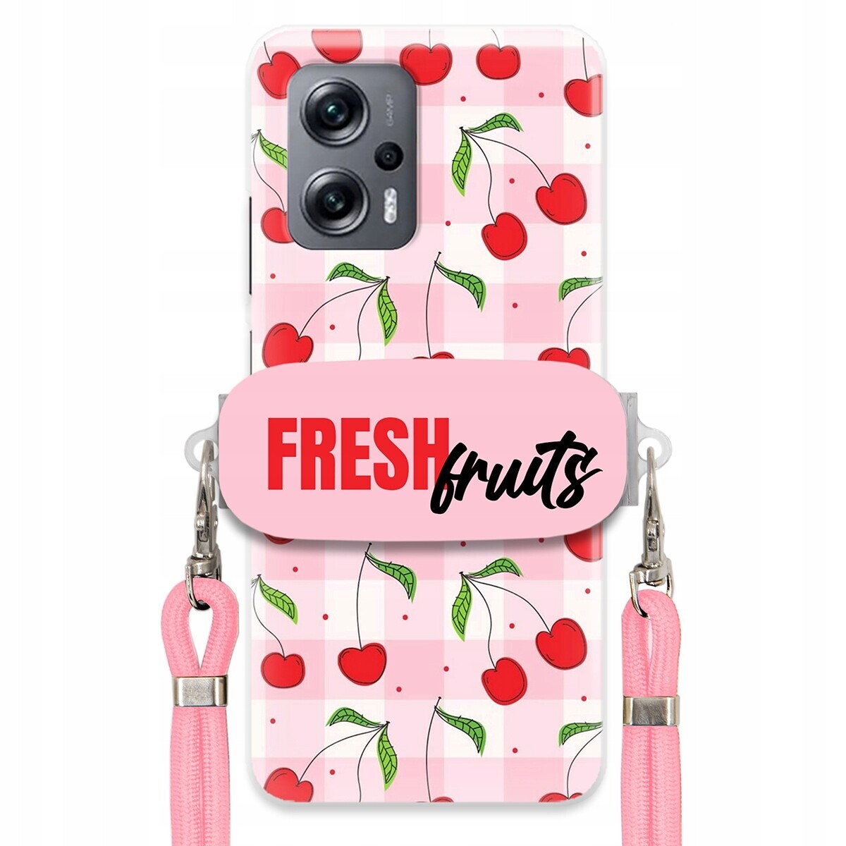 Pouzdro pro Xiaomi Poco X4 Gt Case Držák na šňůrku Růžová Fresh Fruits Mřížka
