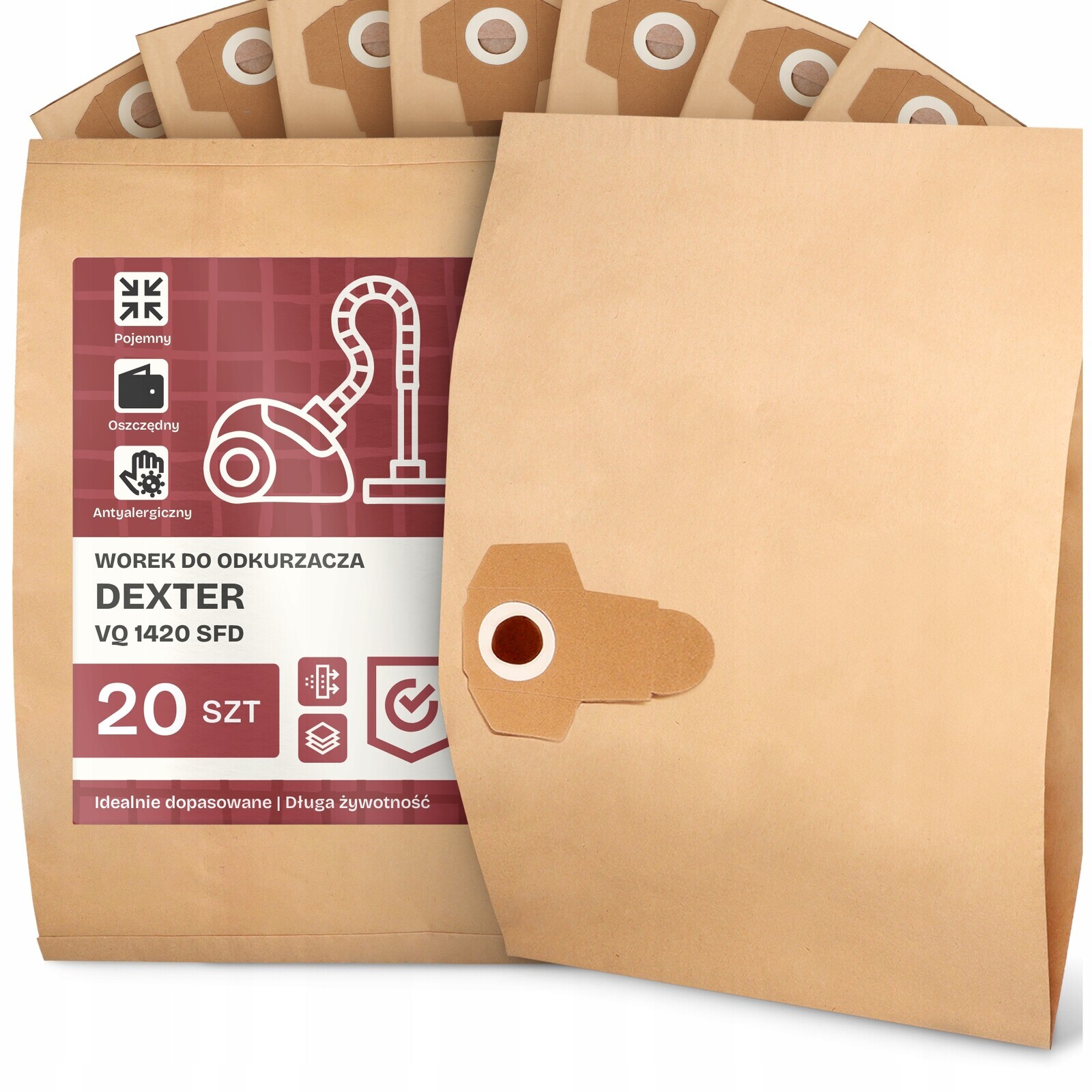 20 x Sáček Do Vysavače Dexter Vq 1420 Sfd Papírový 2-vrstvový Sáček 2A