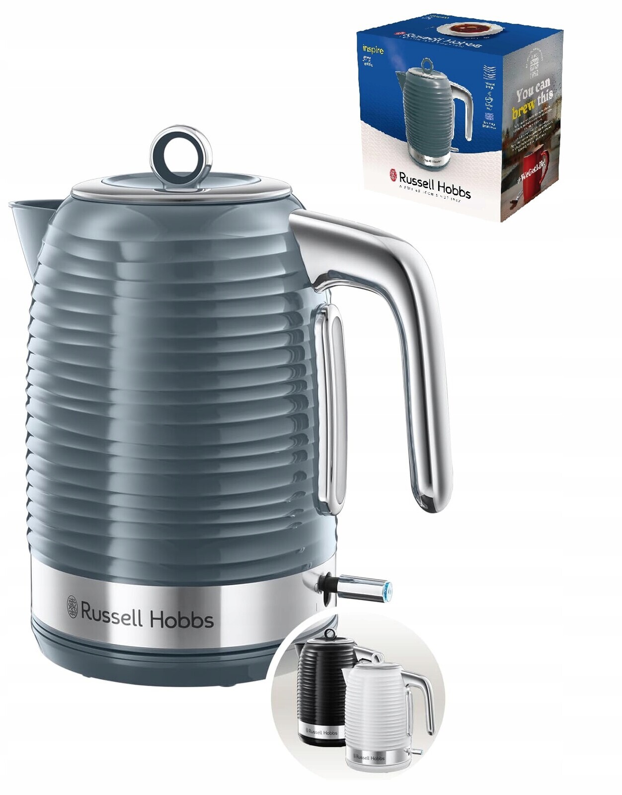 Elektrická varná konvice 2400 W 1,7 l stříbrná/šedá Russell Hobbs Inspire 2436370