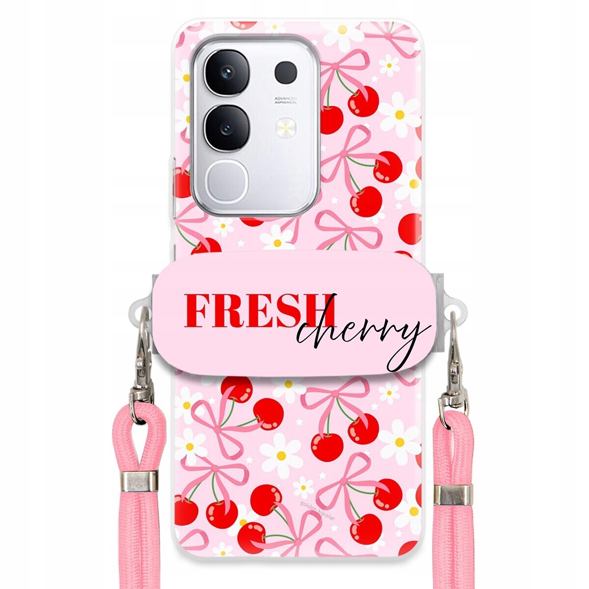 pouzdro na Vivo Y29 4G Case Držák Šňůrka Růžová Cherry Třešničky Mašličky