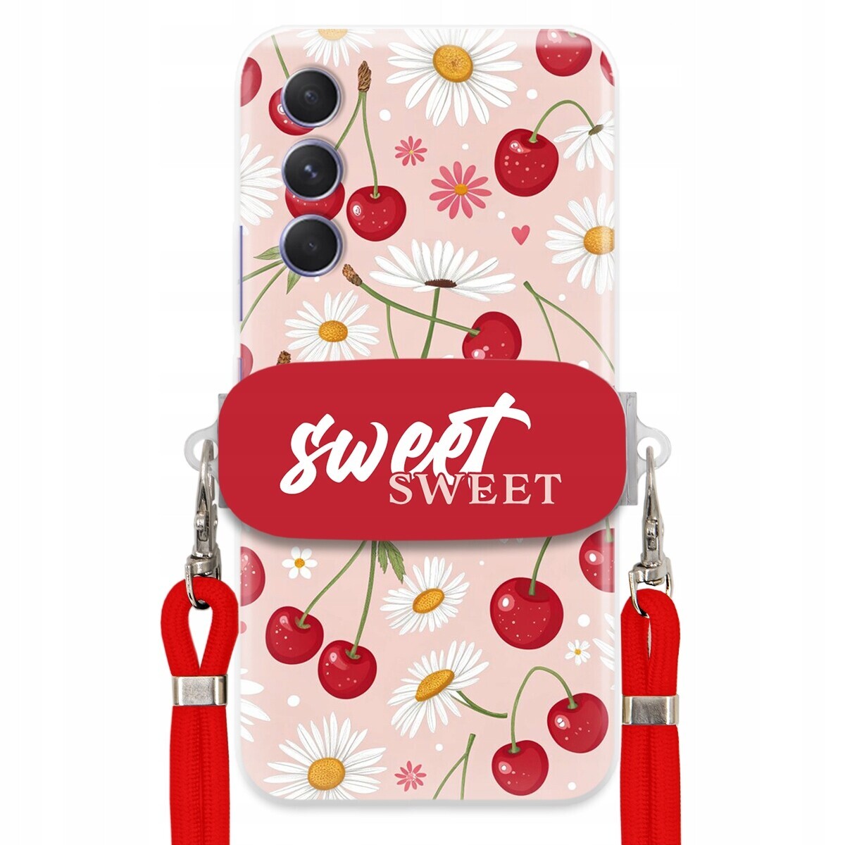 Pouzdro pro Samsung M54 5G Červené vodítko držák Crossbody Sweet Višňový Květ