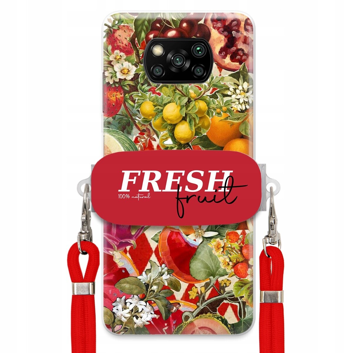 Pouzdro pro Xiaomi Poco X3 Červené Crossbody vodítko Držák Fresh Fruit Ovoce