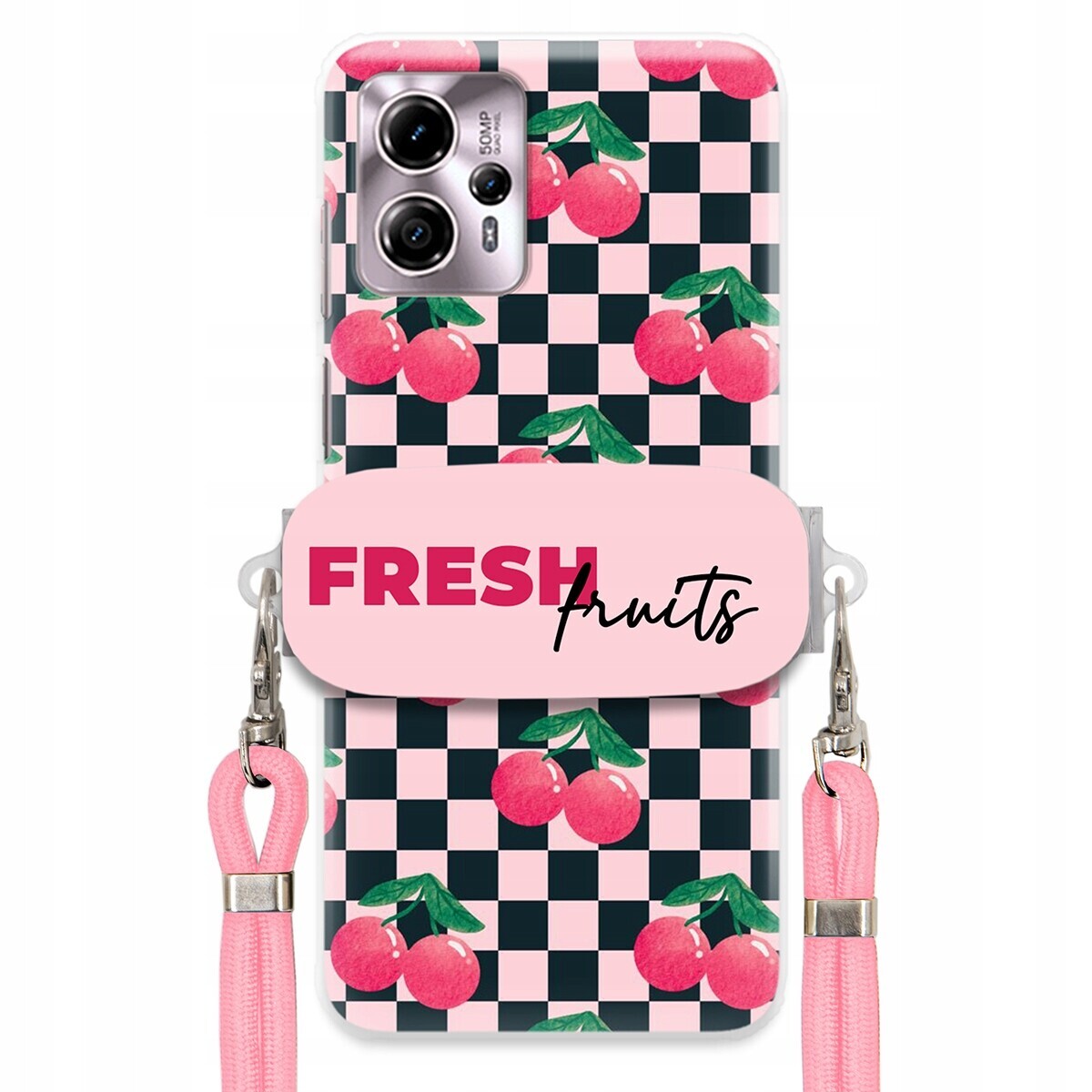 Pouzdro pro Motorola G13 Vodítko Pink Crossbody Držák Šachovnice Fresh Fruits