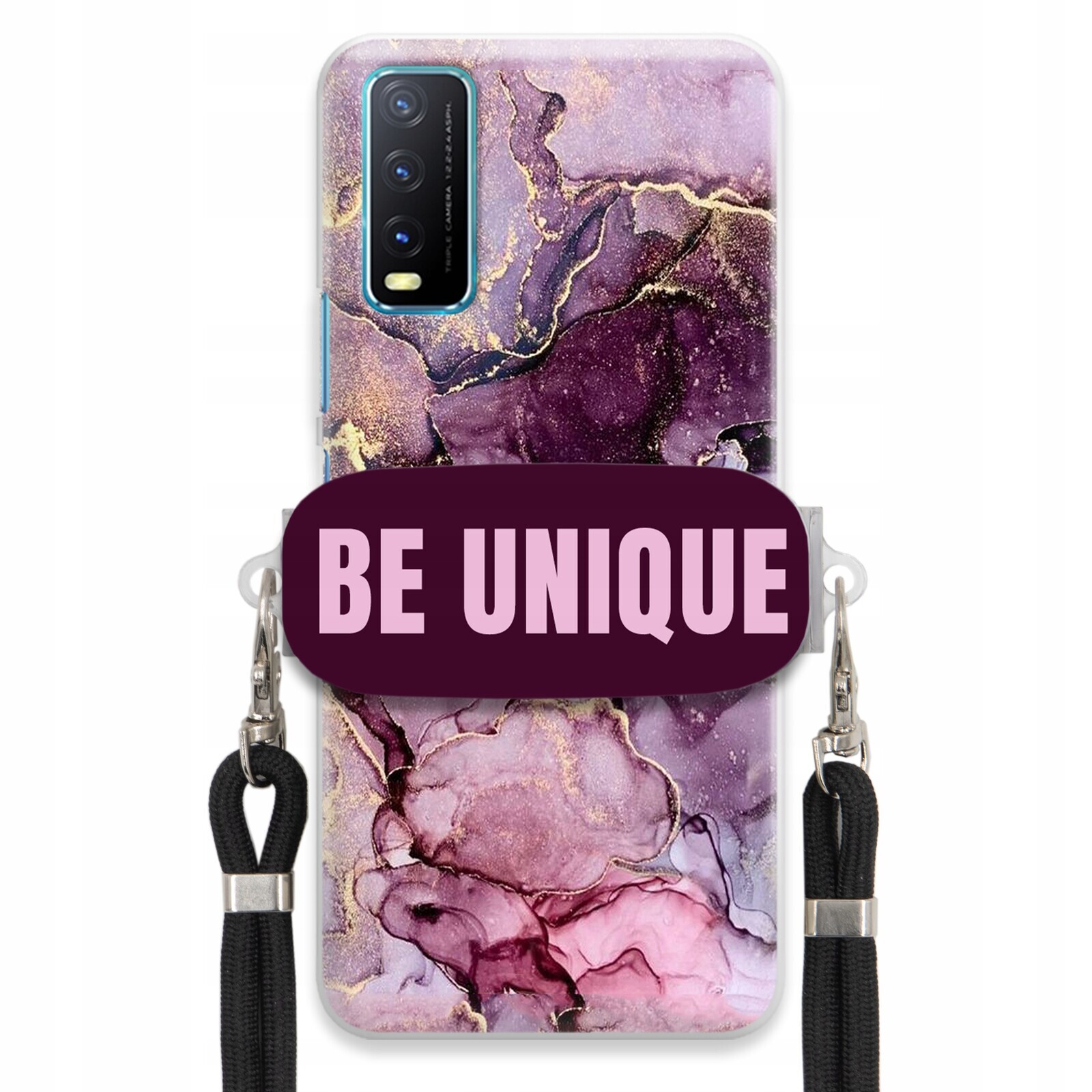 Pouzdro Premium pro Vivo Y21 2021 Case Uchywt Šňůra Černá Fialová Mramorová