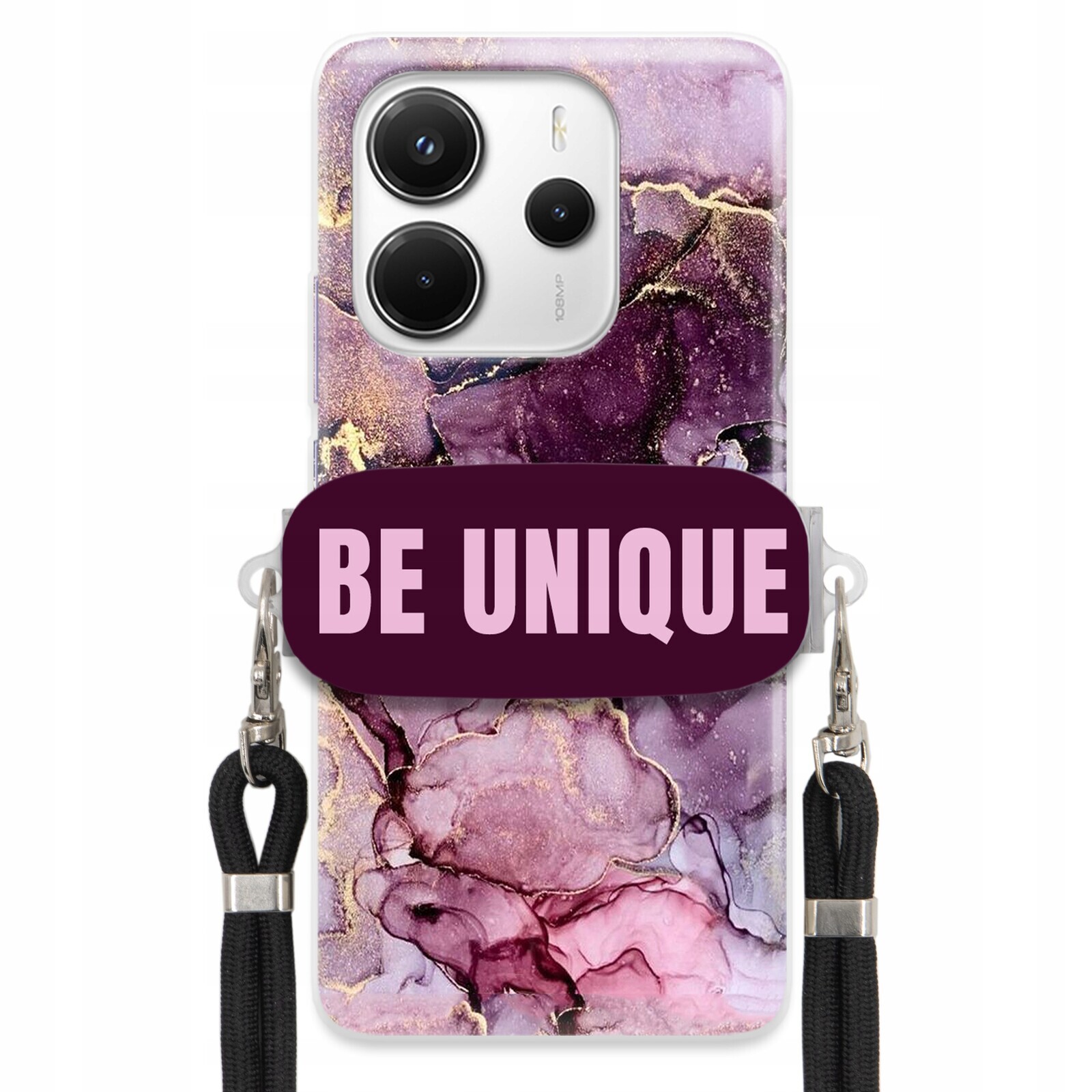Pouzdro pro Xiaomi Redmi Note 14 4G úchytka na šňůrku Černá Fialová Mramorová