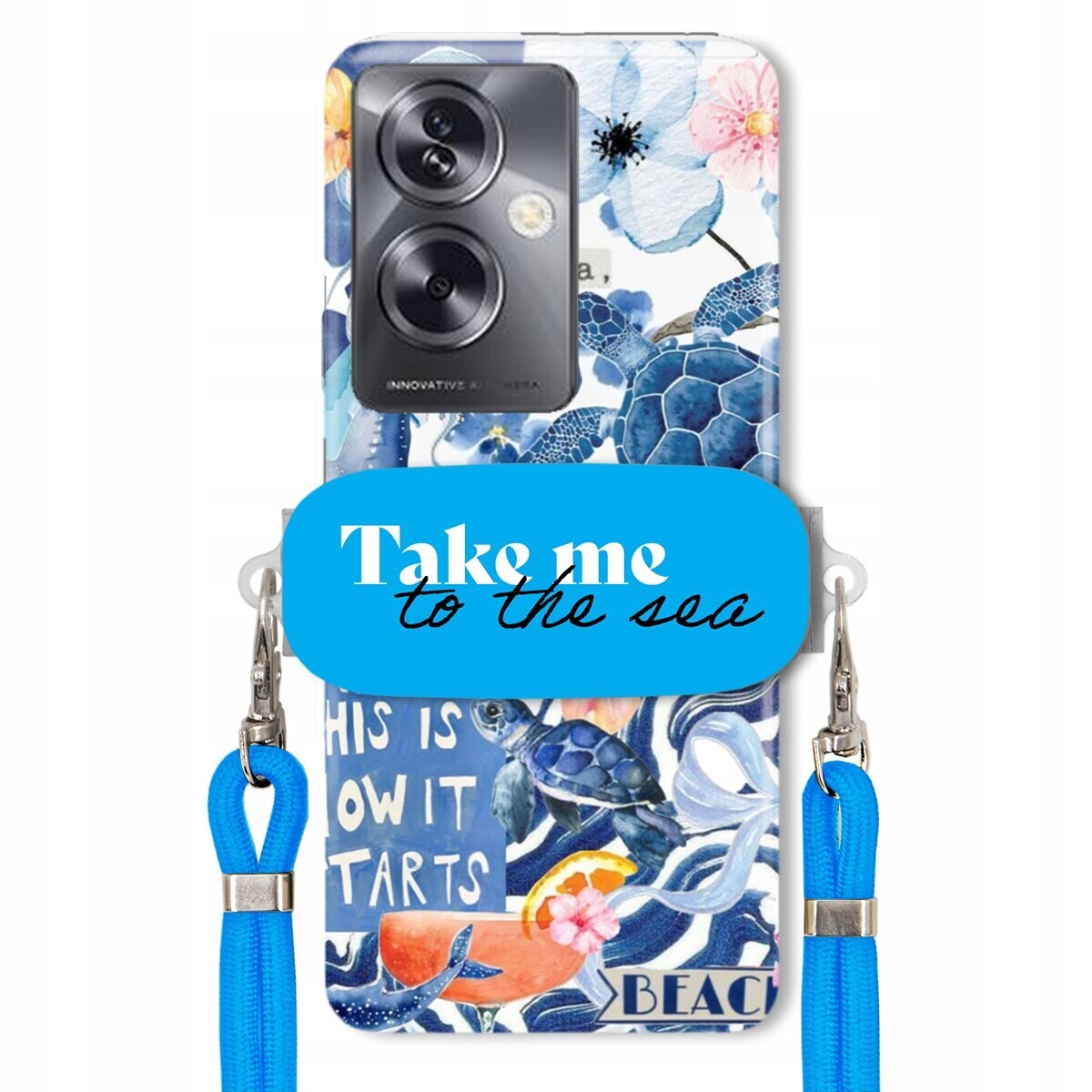 Pouzdro pro Oppo A79 5G Modré Crossbody vodítko Držák Take Me To The Sea