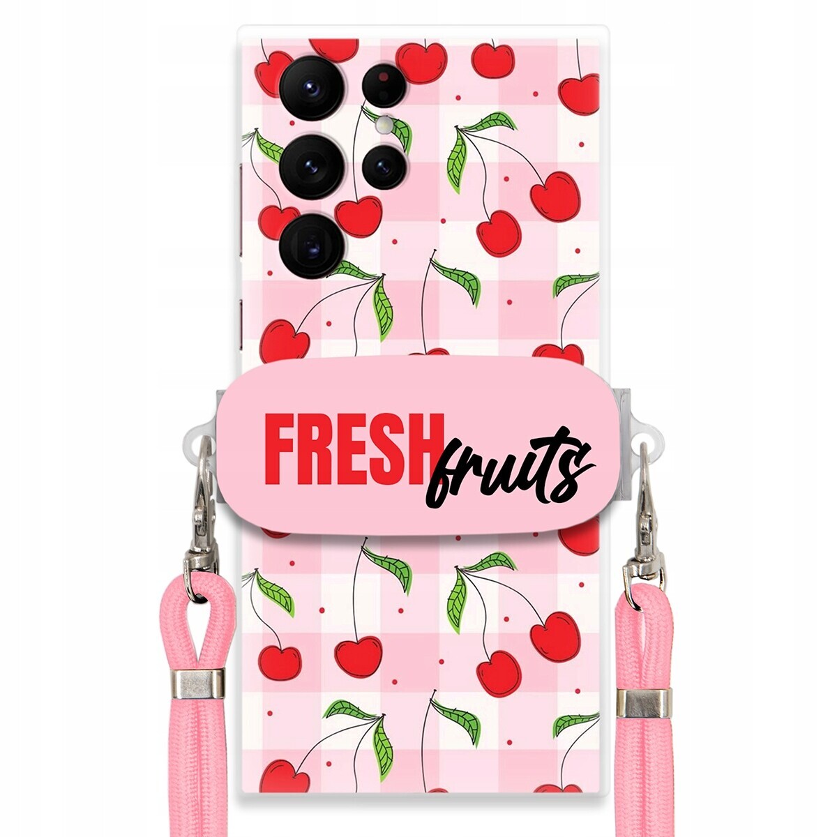 Pouzdro pro Samsung S22 Ultra Case Držák na šňůrku Růžová Fresh Fruits Mřížka