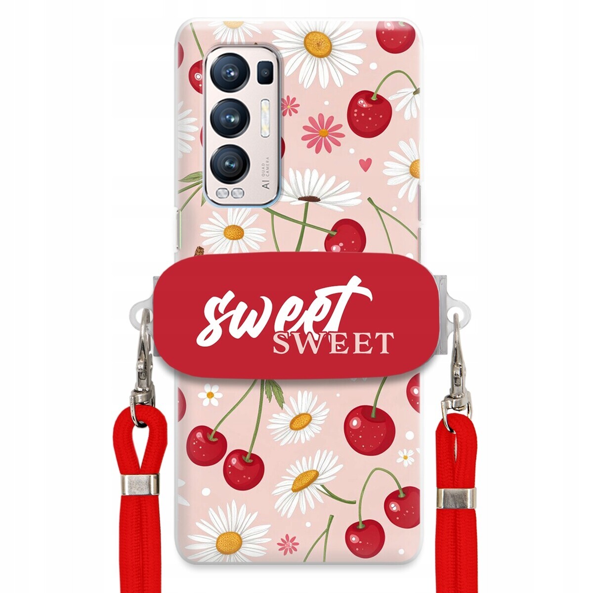 Pouzdro pro Oppo Reno 5 Pro Plus 5G Červené vodítko držák Sweet Višňový Květ