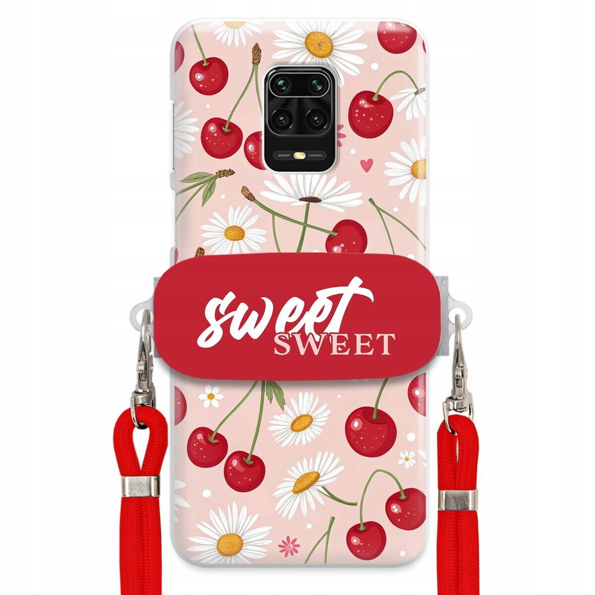 Pouzdro pro Xiaomi Redmi Note 9s Červené vodítko držák Crossbody Sweet Cherry