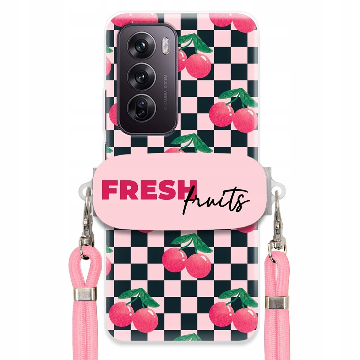 Pouzdro pro Oppo Reno 12 Pro 5G Růžové vodítko Funkční držák Fresh Fruits
