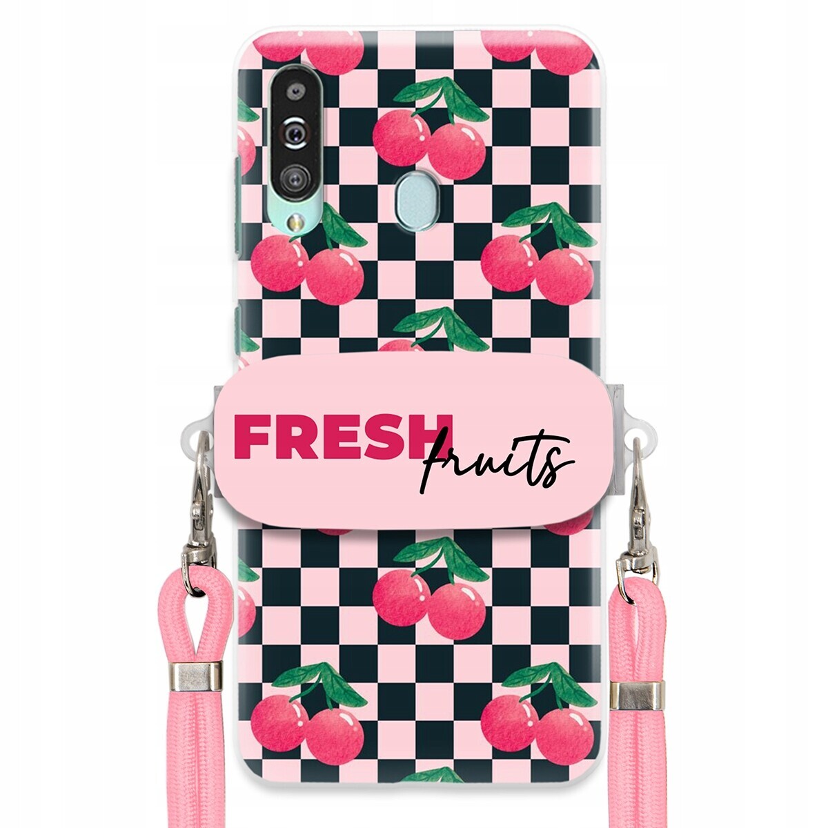 Pouzdro pro Samsung A60 Vodítko Pink Crossbody Držák Šachovnice Fresh Fruits