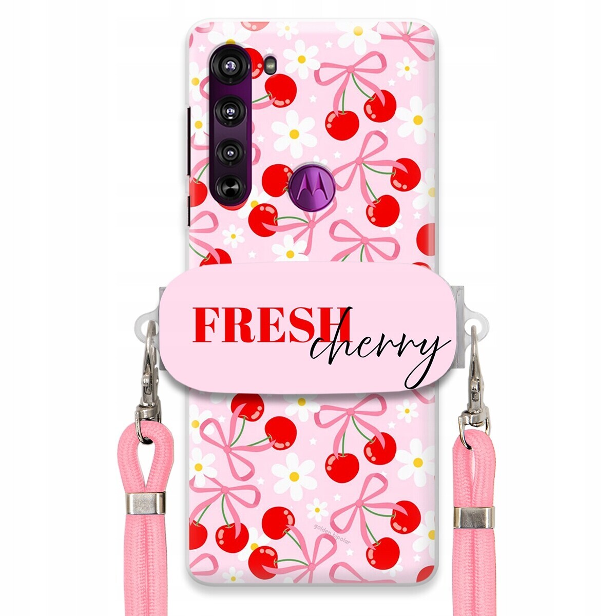 Pouzdro pro Motorola Edge Case Držák Šňůrka Růžová Fresh Cherry Kokardy