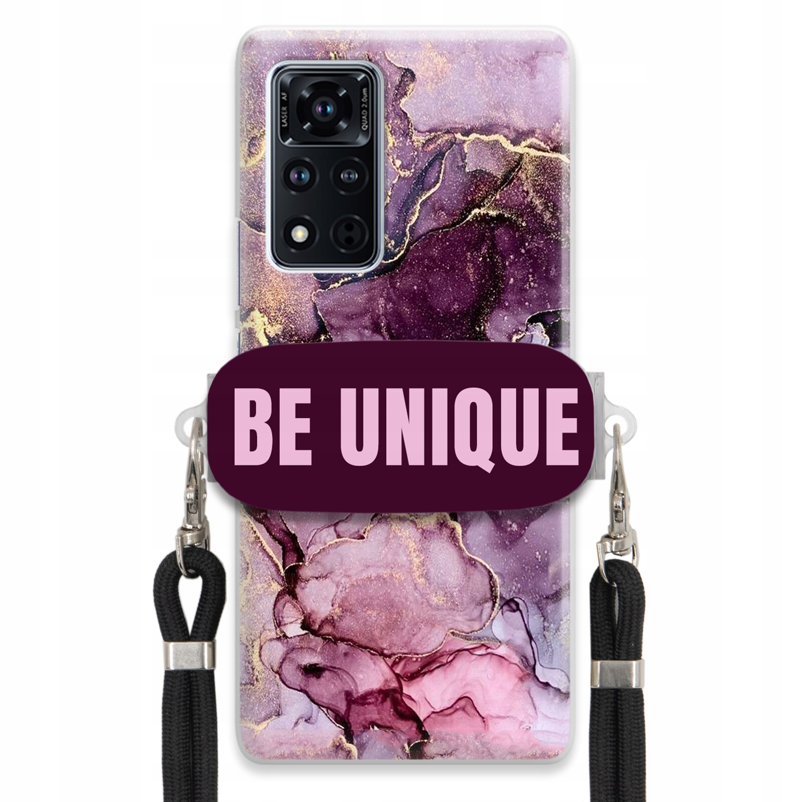 Pouzdro pro Huawei Honor View V40 5G úchytka Šňůrka Černá Fialová Mramor