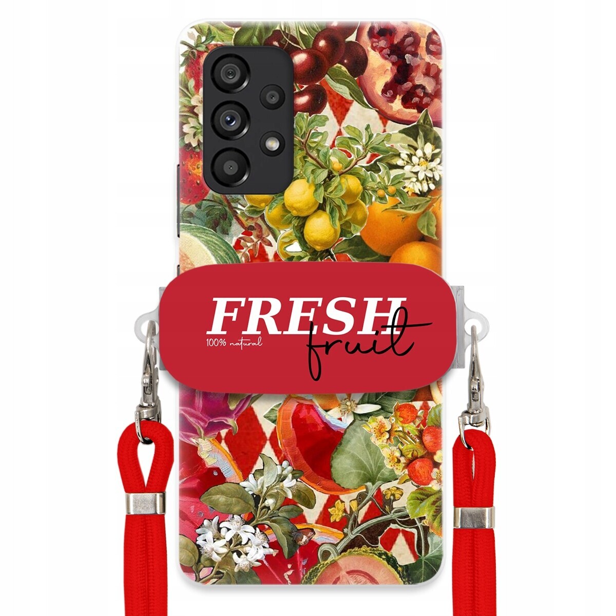 Pouzdro pro Samsung M53 5G Červené Crossbody vodítko Držák Fresh Fruit Ovoce