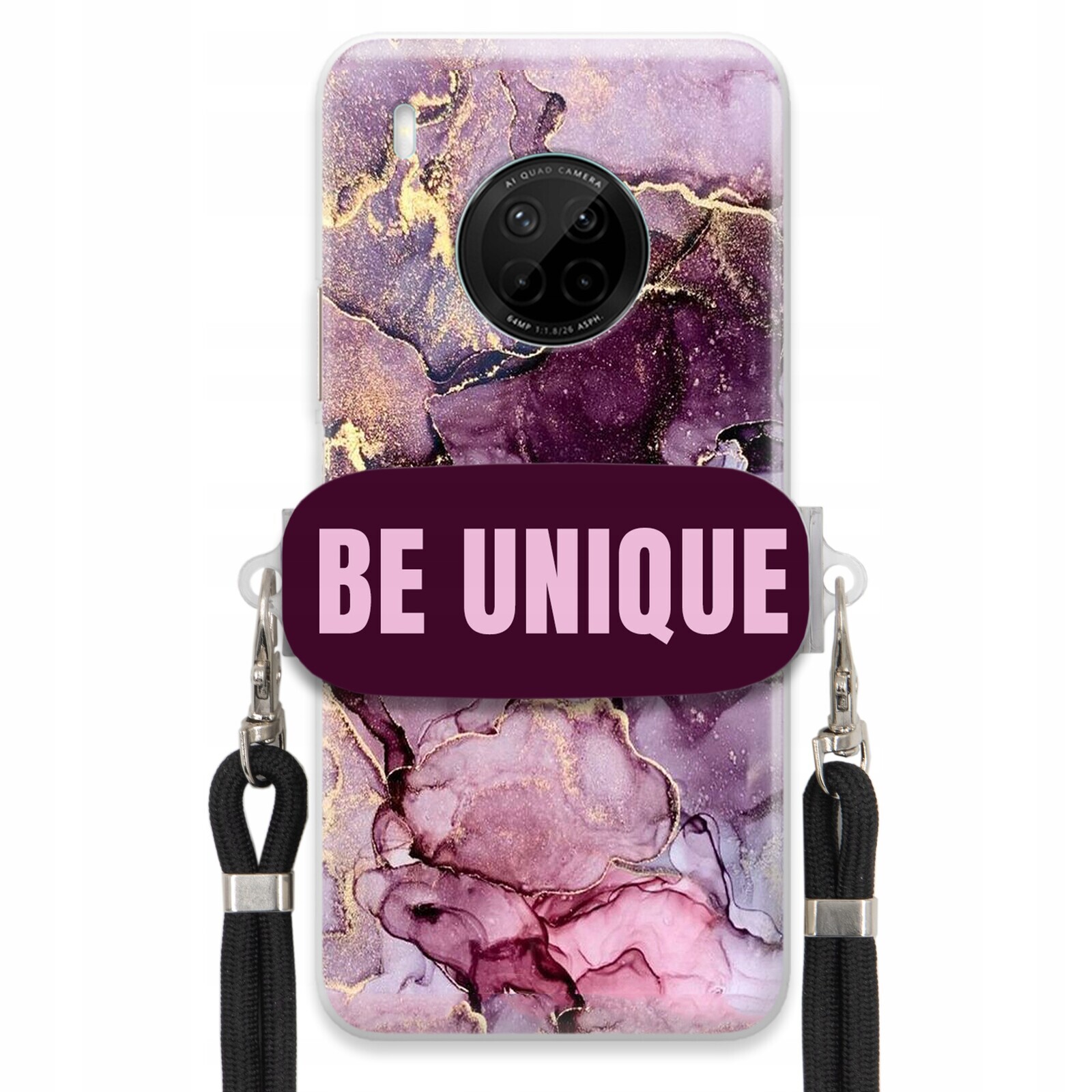 Pouzdro pro Huawei Y9a Case úchytka na šňůrku Černá Fialová Mramorová