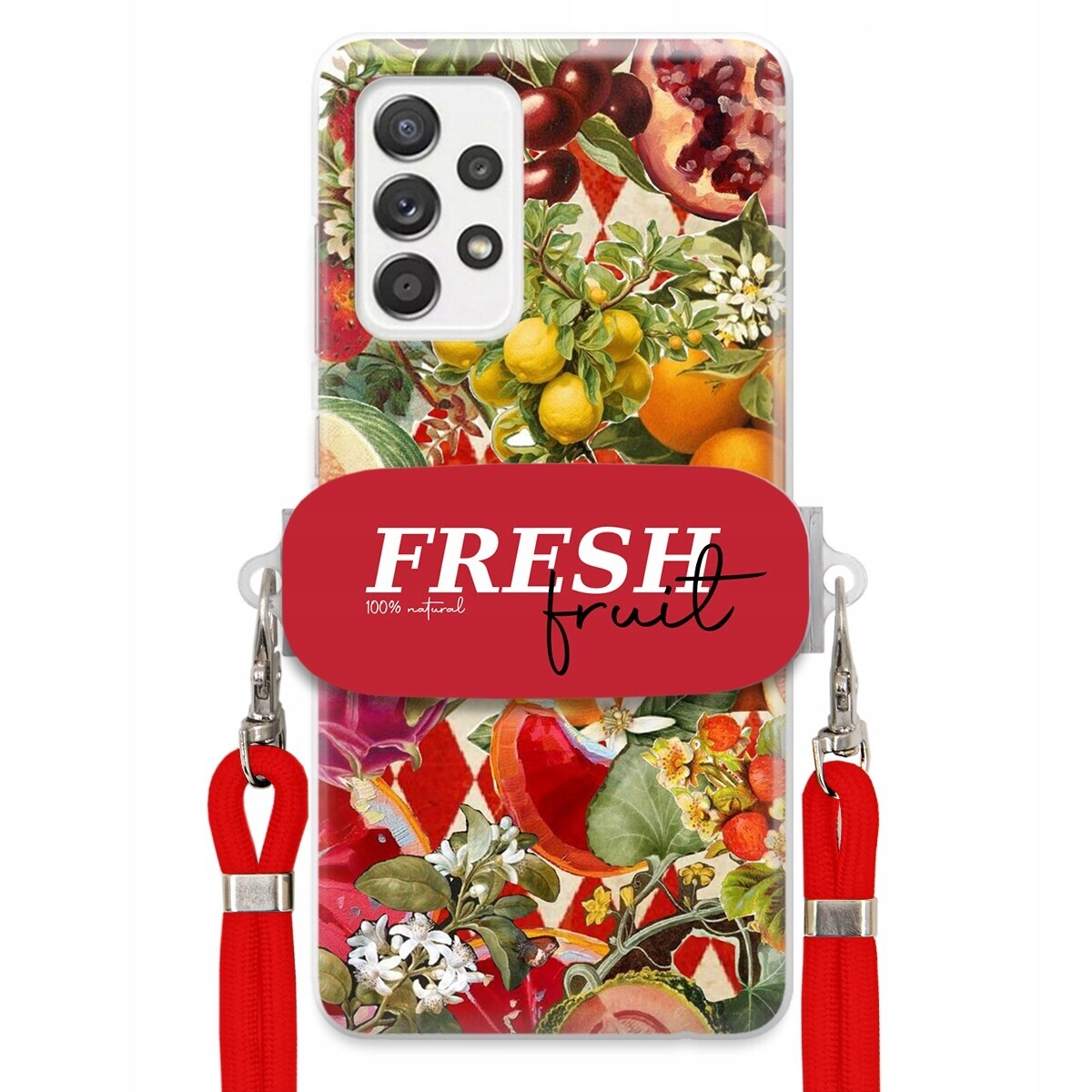 Pouzdro pro Samsung A52 5G Červené Crossbody vodítko Držák Fresh Fruit Ovoce