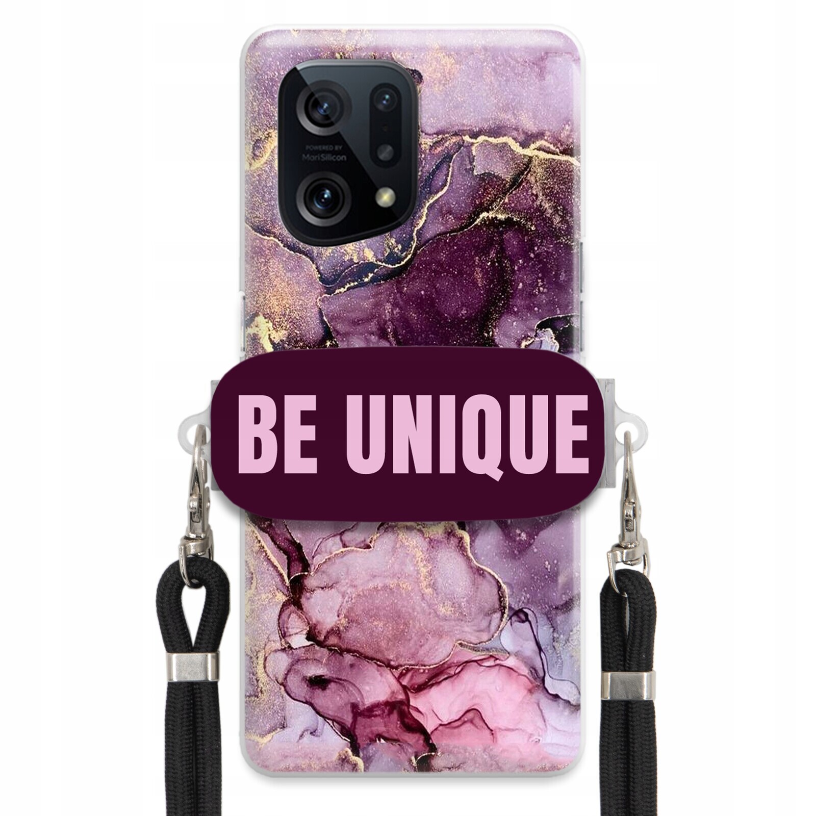 Pouzdro Premium pro Oppo Find X5 Case Uchywt Šňůra Černá Fialová Mramorová