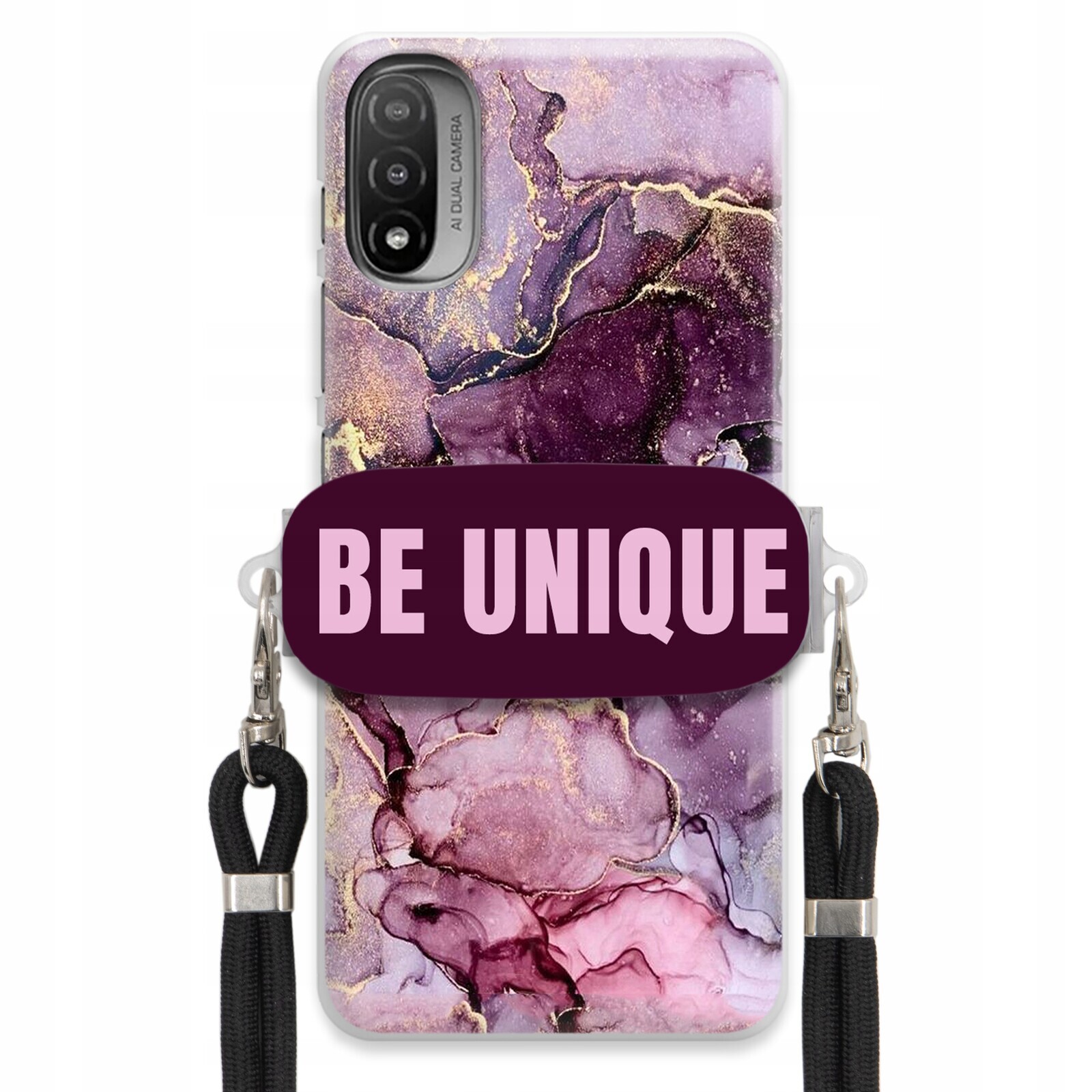 Pouzdro Premium pro Motorola E40 Case Uchywt Šňůra Černá Fialová Mramorová