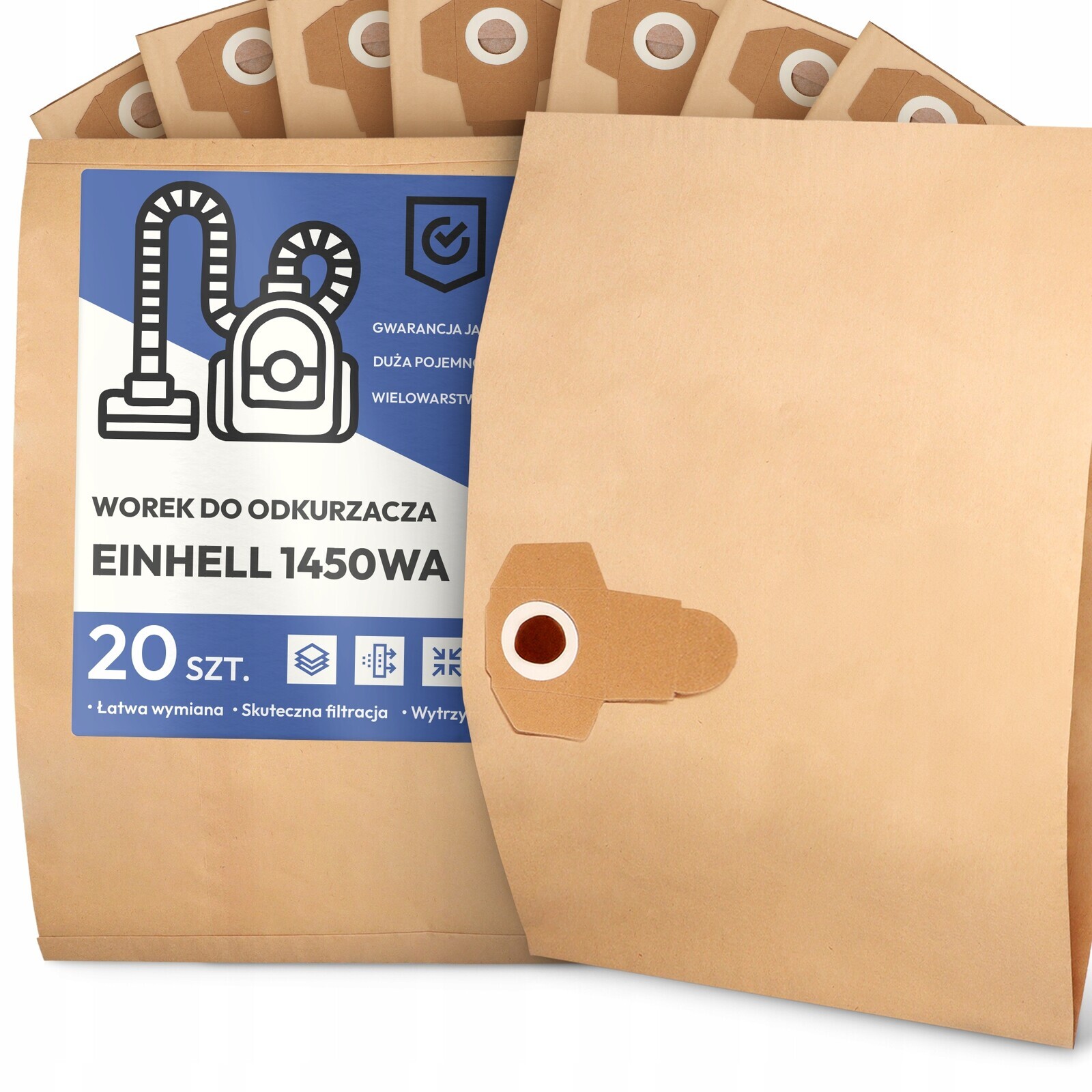 20 x Sáček Do Vysavače Einhell 1450WA Papírový 2-vrstvový Sáček Sáčky 2A
