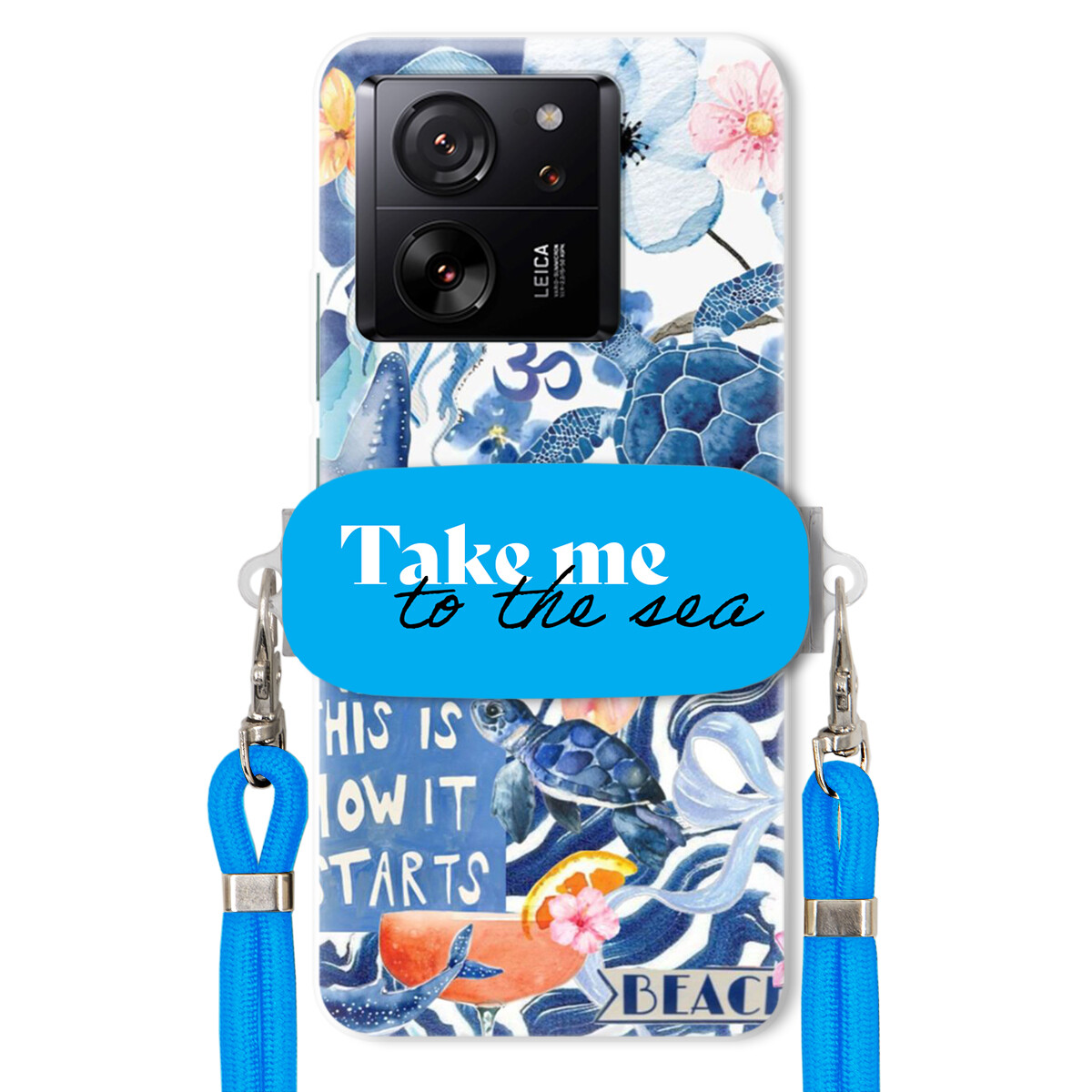 Pouzdro pro Xiaomi 13T Modré Crossbody vodítko Držák Take Me To The Sea