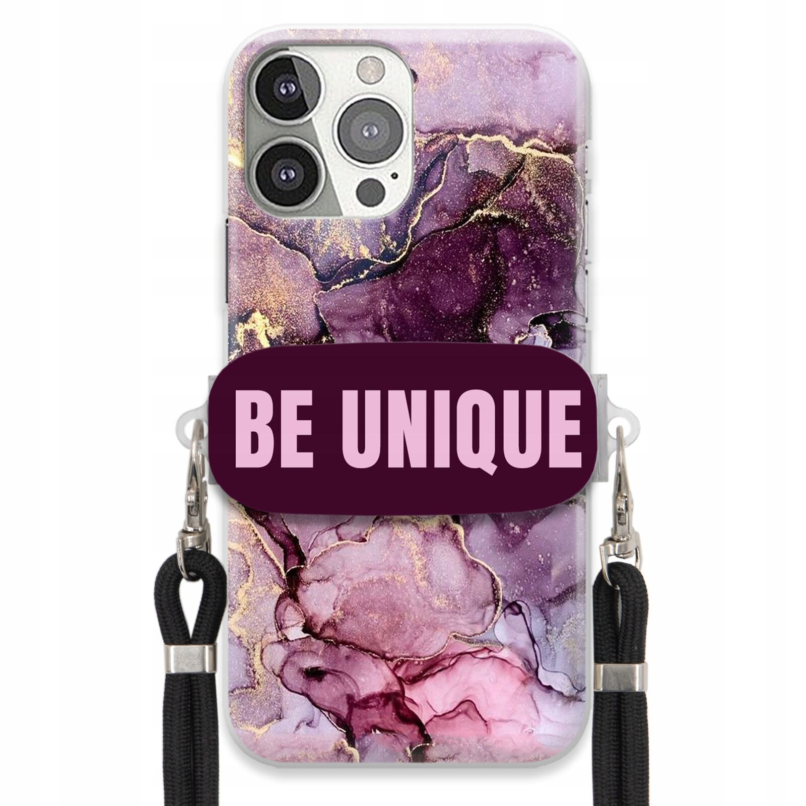 Pouzdro Premium pro iPhone 13 Pro Case Uchywt Šňůra Černá Fialová Mramorová