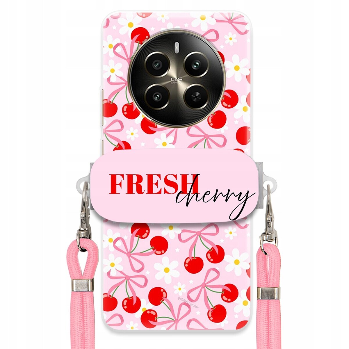Pouzdro pro Realme 12 Plus 5G Case Držák Šňůrka Růžová Fresh Cherry Kokardy