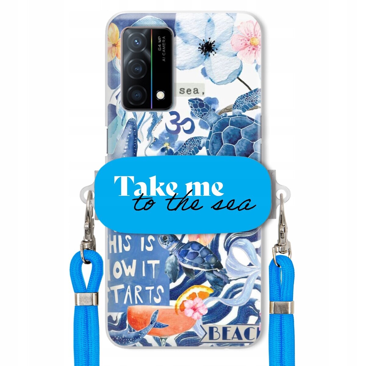 Pouzdro pro Oppo K9 5G Modré Crossbody vodítko Držák Take Me To The Sea