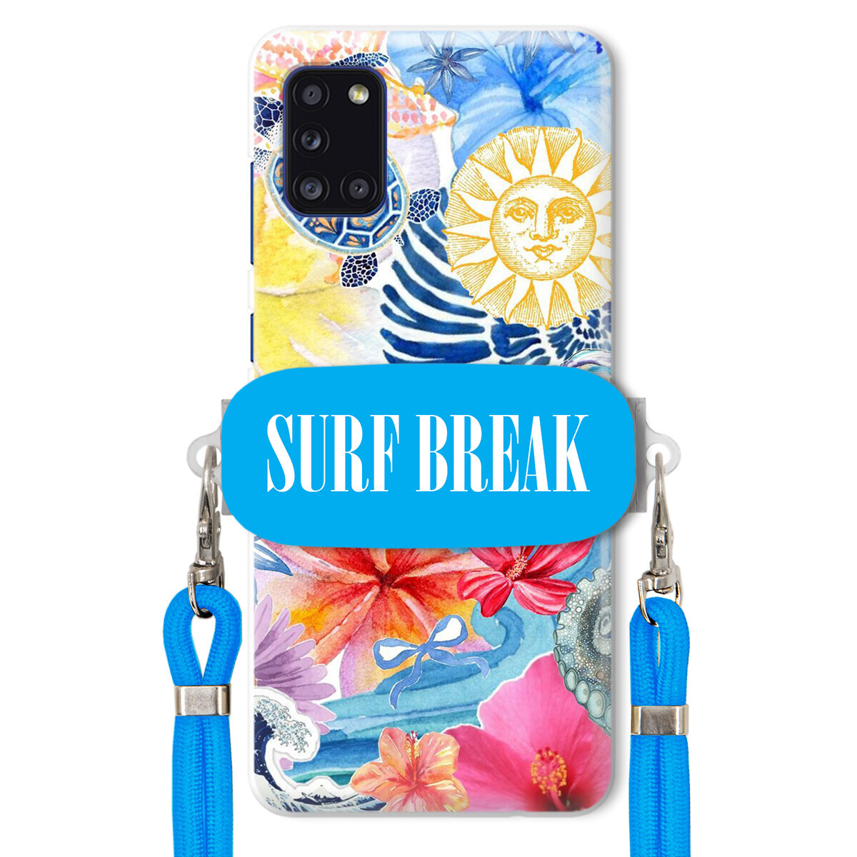 Pouzdro pro Samsung A31 Modré Crossbody vodítko Držák Surf Break Lata