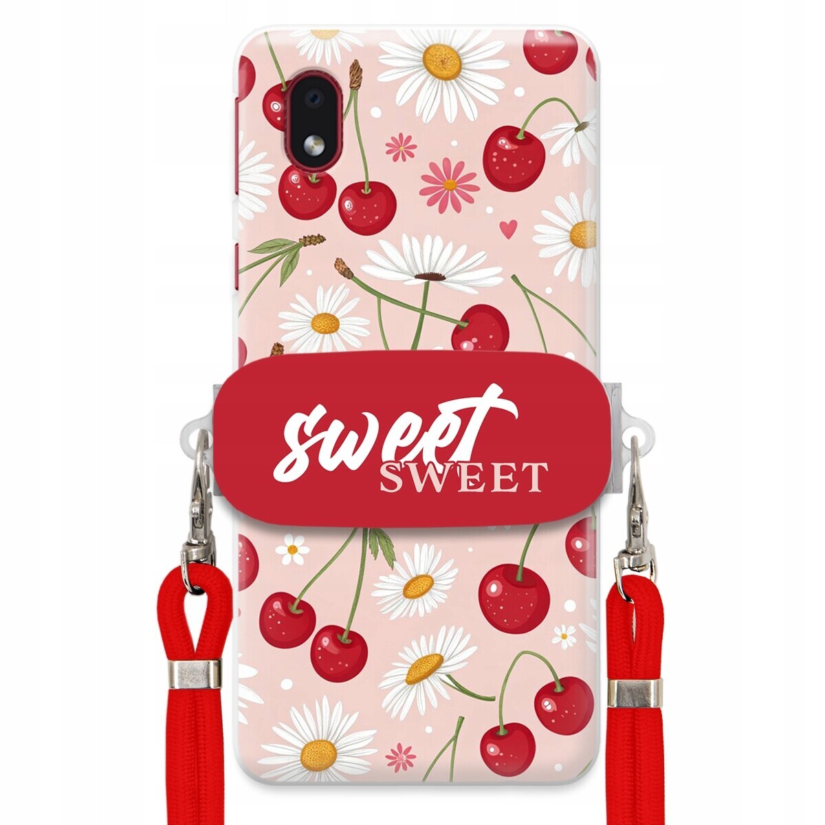 Pouzdro pro Samsung A01 Core Červené vodítko držák Sweet Sweet Višňový Květ