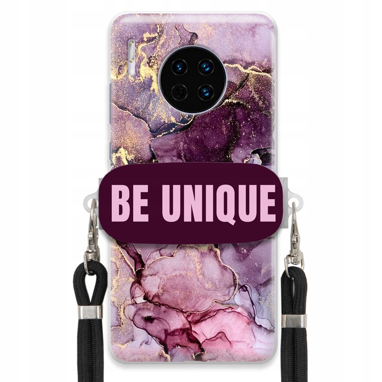 Pouzdro pro Huawei Mate 30 úchytka na šňůrku Černá Fialová Mramor Be Unique