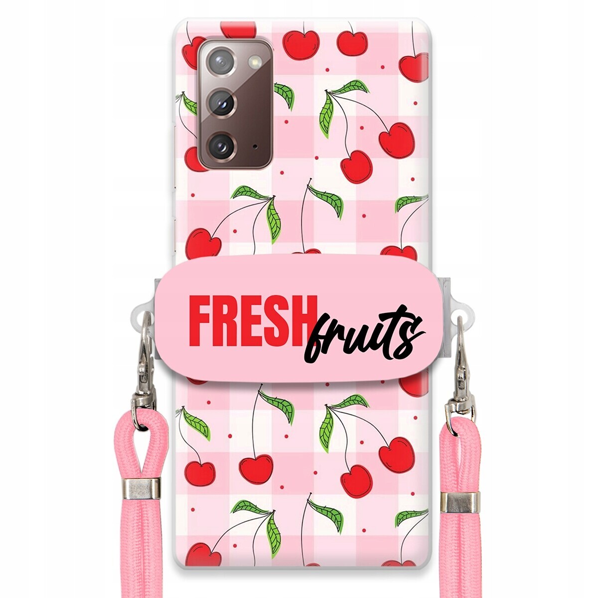 Pouzdro pro Samsung Note 20 Case Držák Šňůrka Růžová Fresh Fruits Mřížka