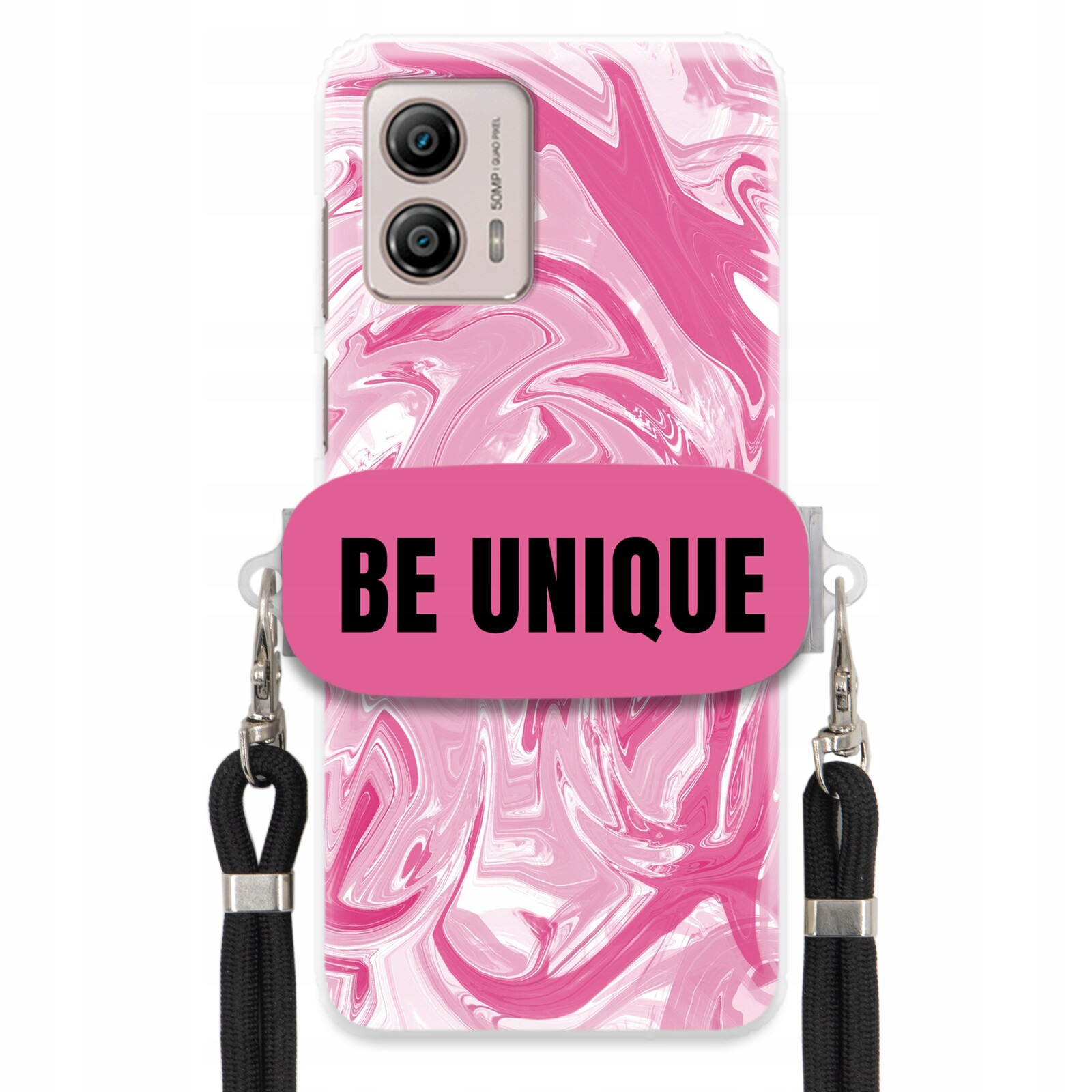 Pouzdro pro Motorola G53 Case Uchytky Šňůrka Černá Růžová Mramor Be Unique