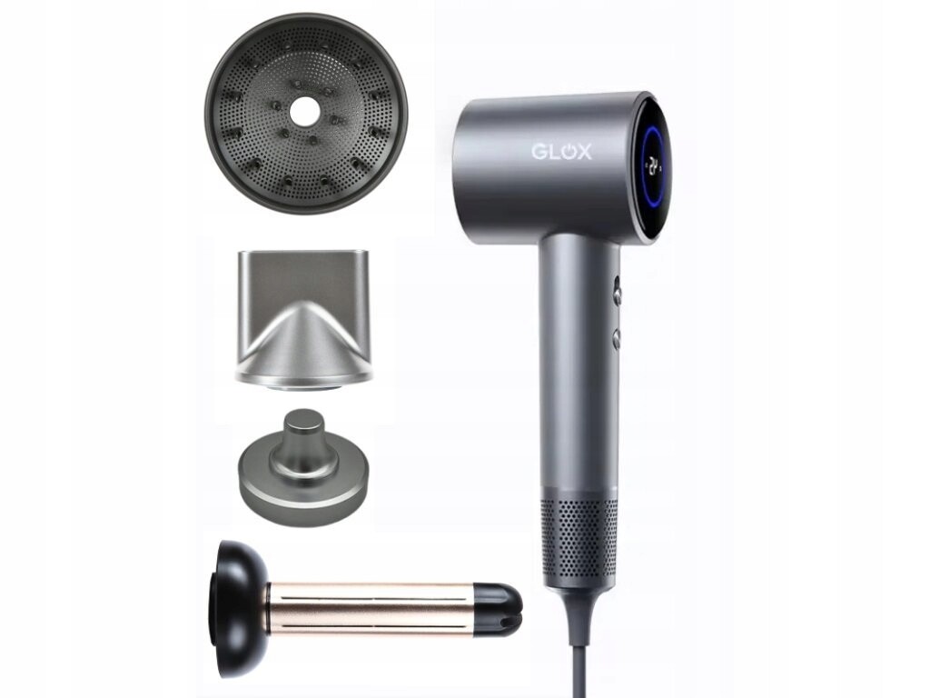 Fén na vlasy s ionizátorem D3, s příslušenstvím, stříbrný GLOXD3GSET