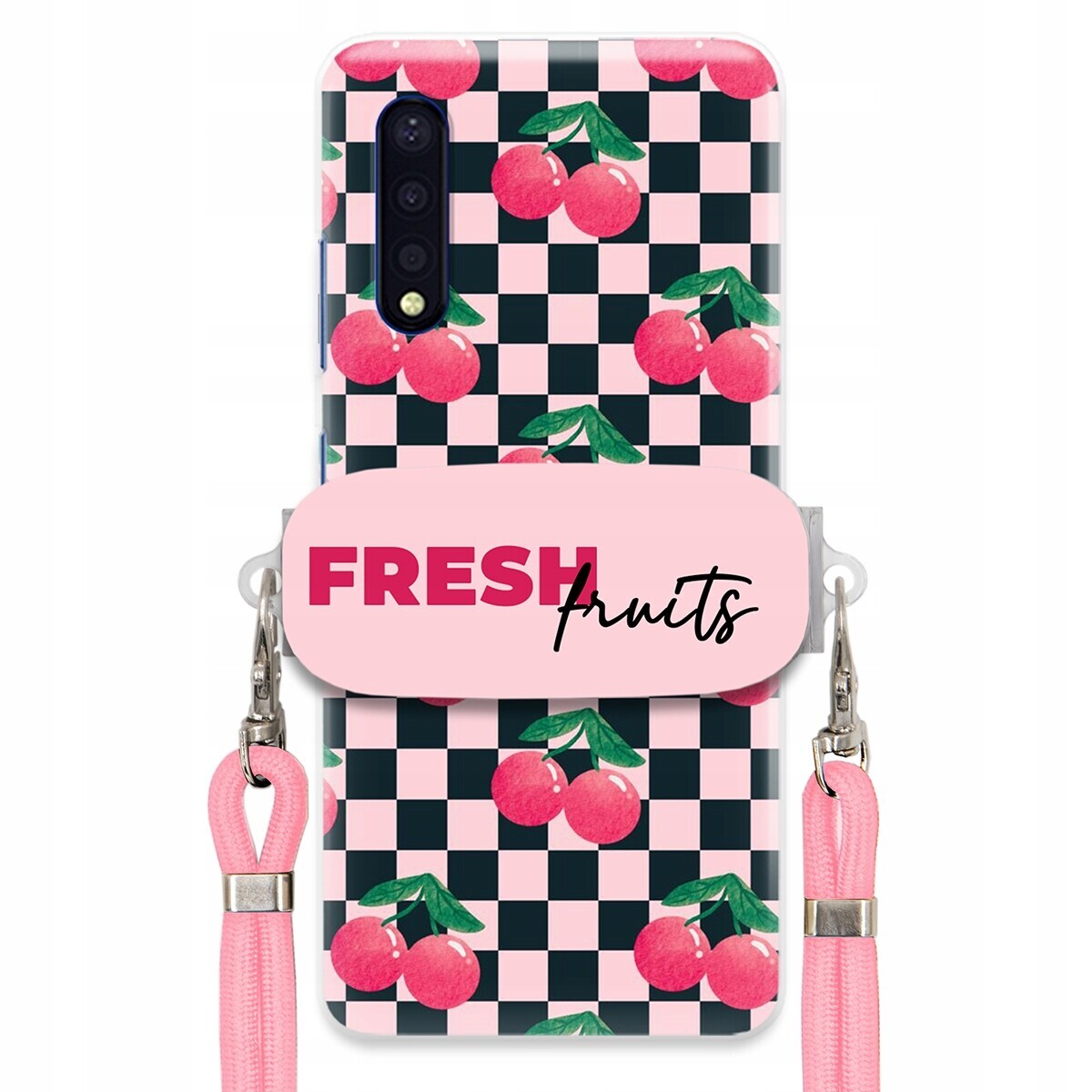 Pouzdro pro Samsung A41s Vodítko Pink Crossbody Držák Šachovnice Fresh Fruits